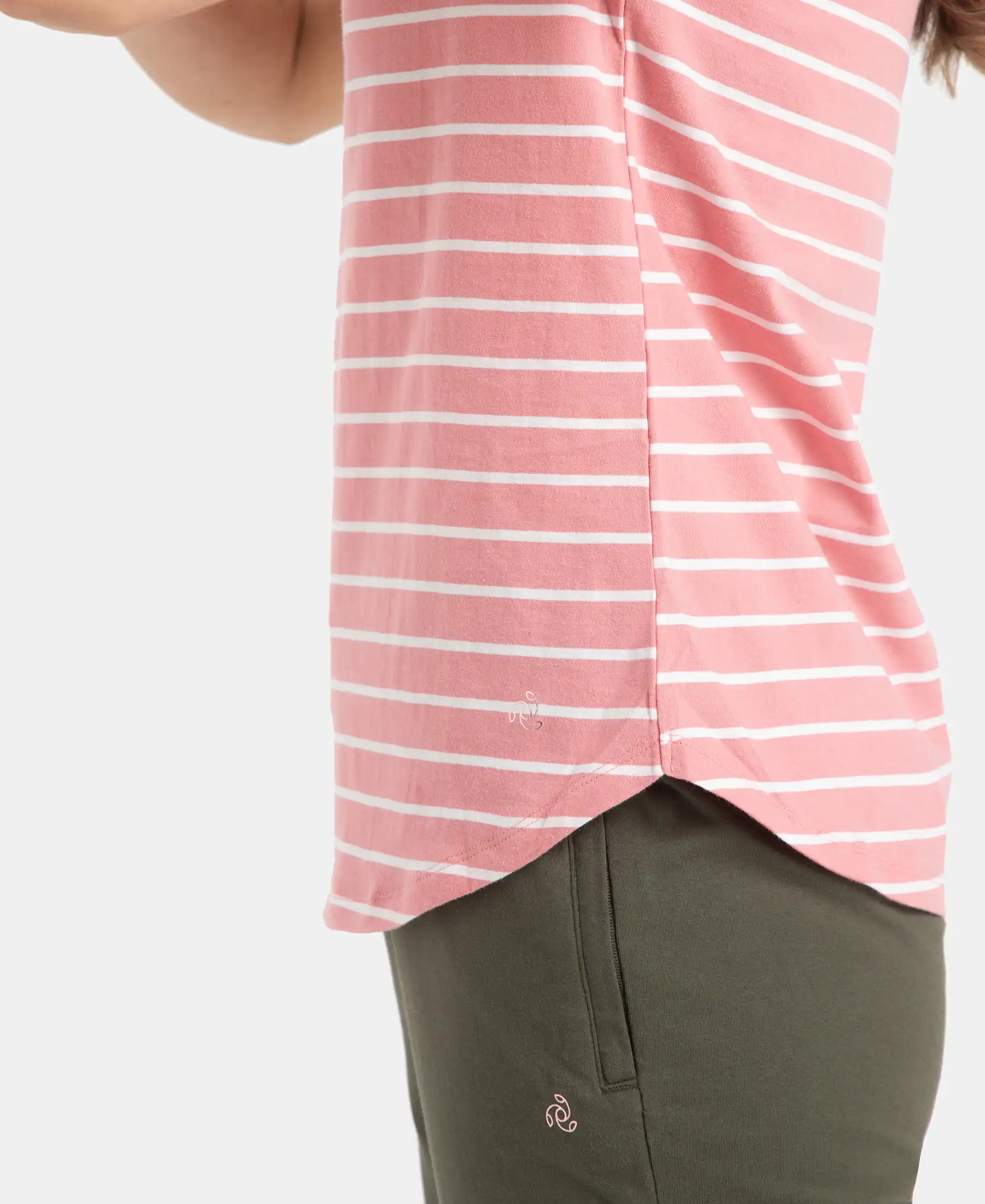 Super Combed Cotton Stripe Fabric Relaxed Fit Round Neck Half Sleeve T-Shirt with Curved Hem Styling - Brandied Apricot - Image 8