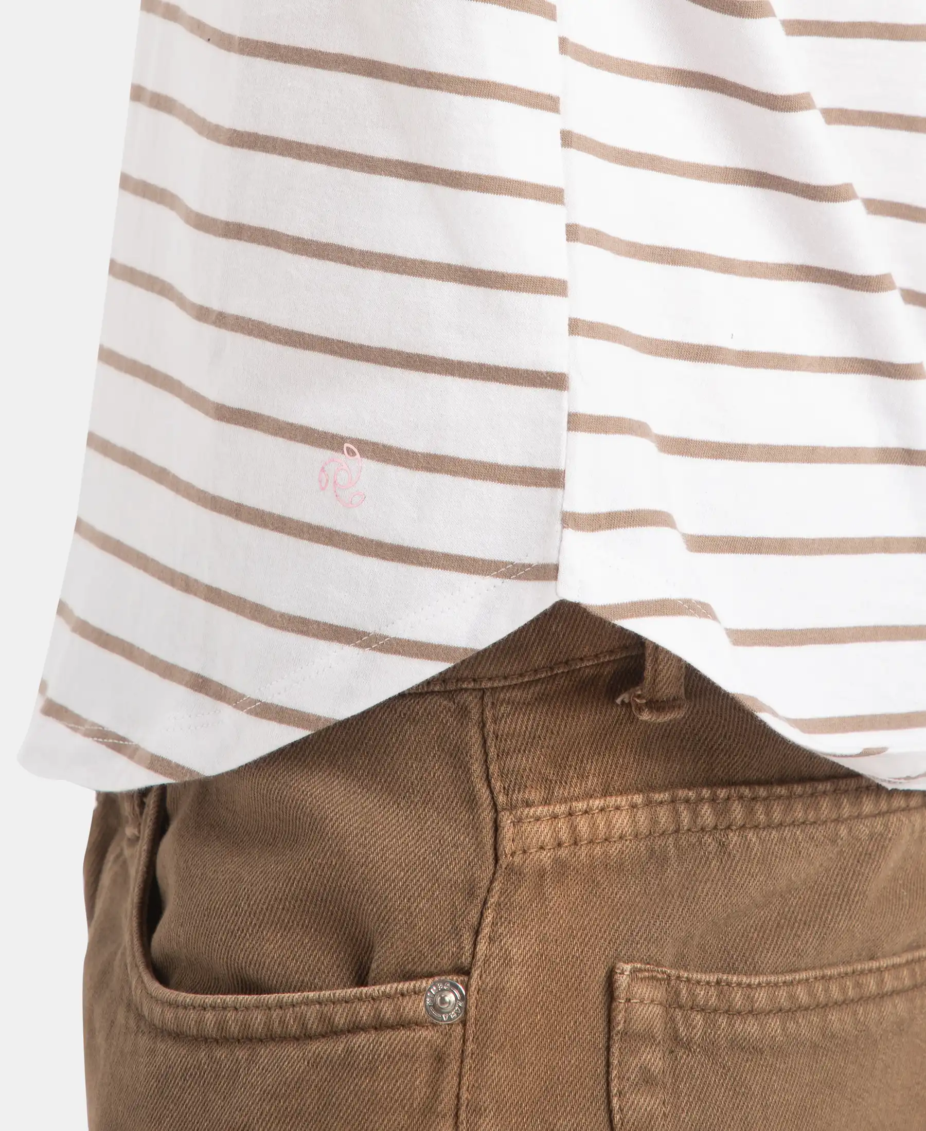 Super Combed Cotton Stripe Fabric Relaxed Fit Round Neck Half Sleeve T-Shirt with Curved Hem Styling - White - Image 8
