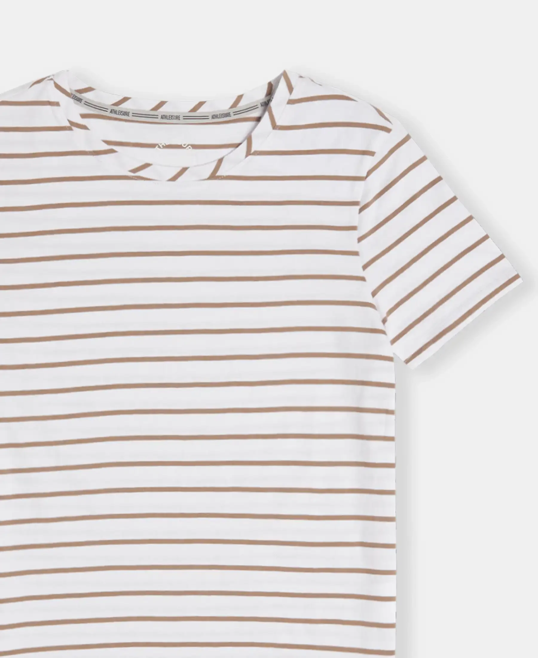 Super Combed Cotton Stripe Fabric Relaxed Fit Round Neck Half Sleeve T-Shirt with Curved Hem Styling - White - Image 9