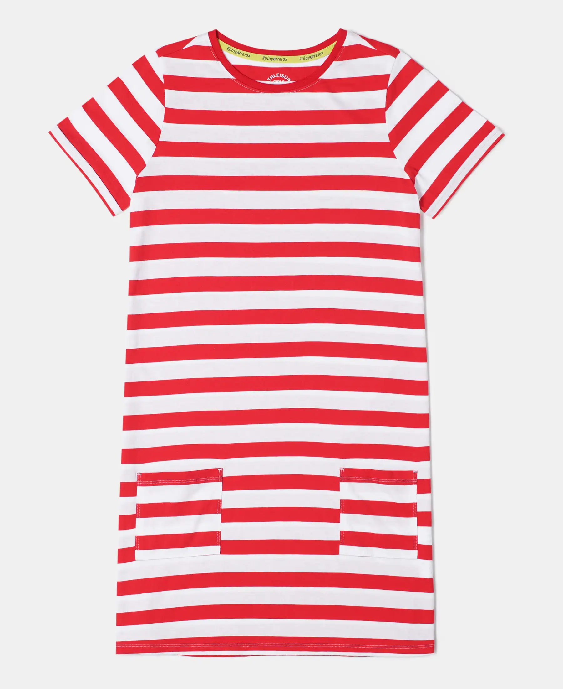 Girl's Super Combed Cotton Striped Dress - Rio Red - Image 5