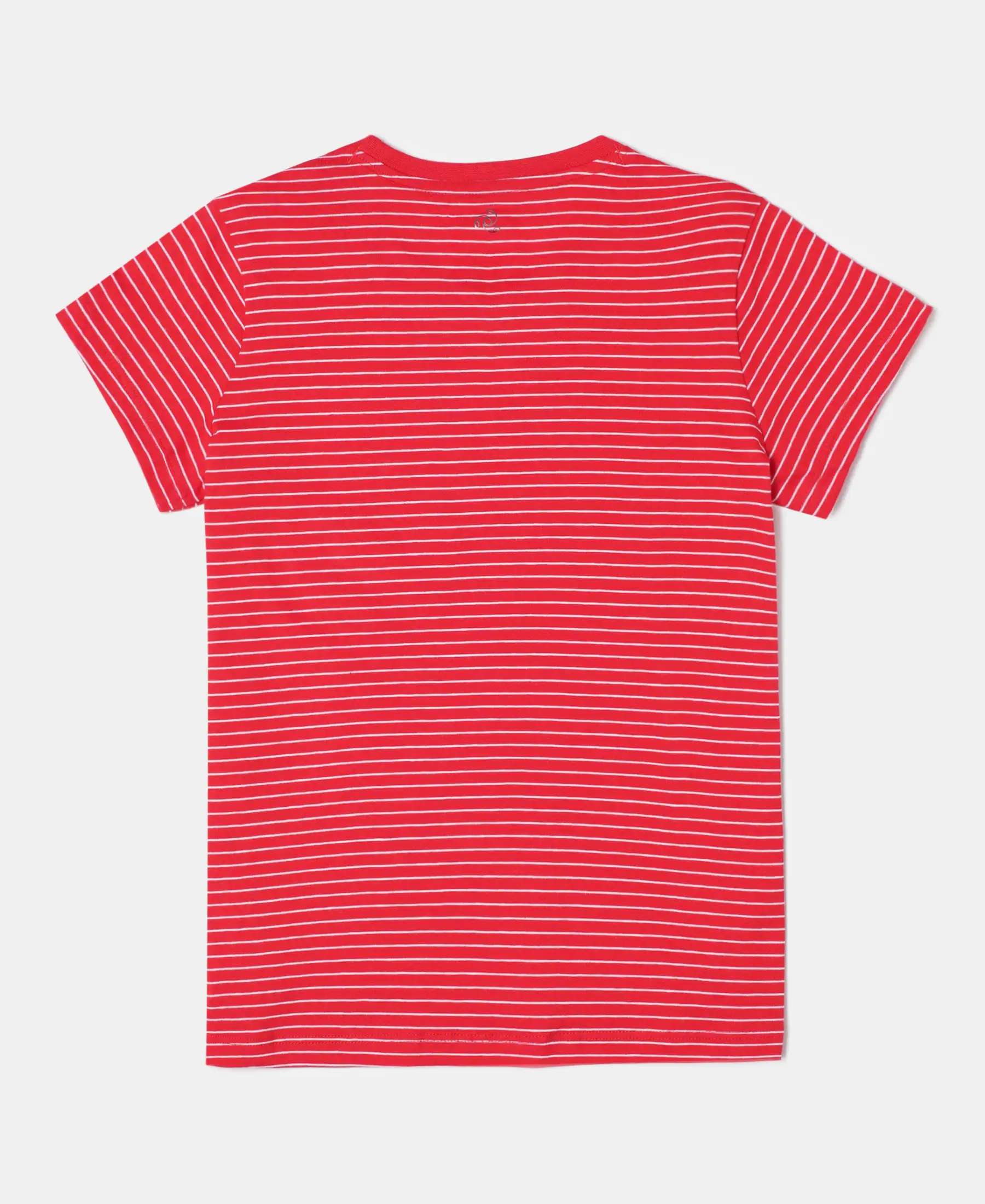 Girl's Super Combed Cotton Striped Short Sleeve T-Shirt - Rio Red - Image 2