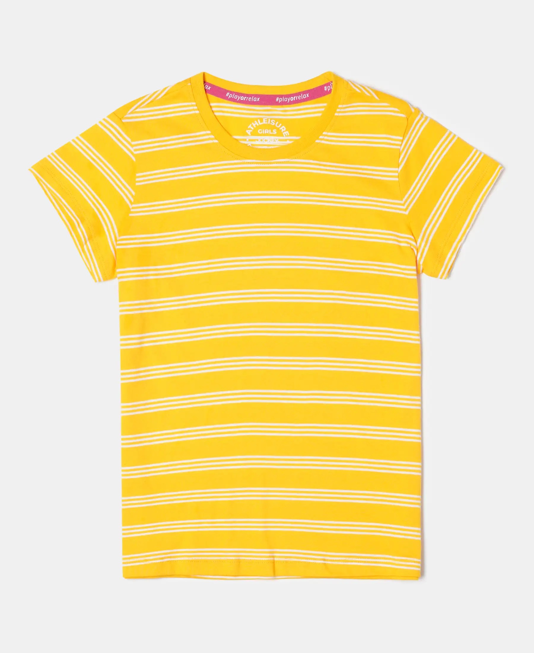 Girl's Super Combed Cotton Striped Short Sleeve T-Shirt - Spectra Yellow