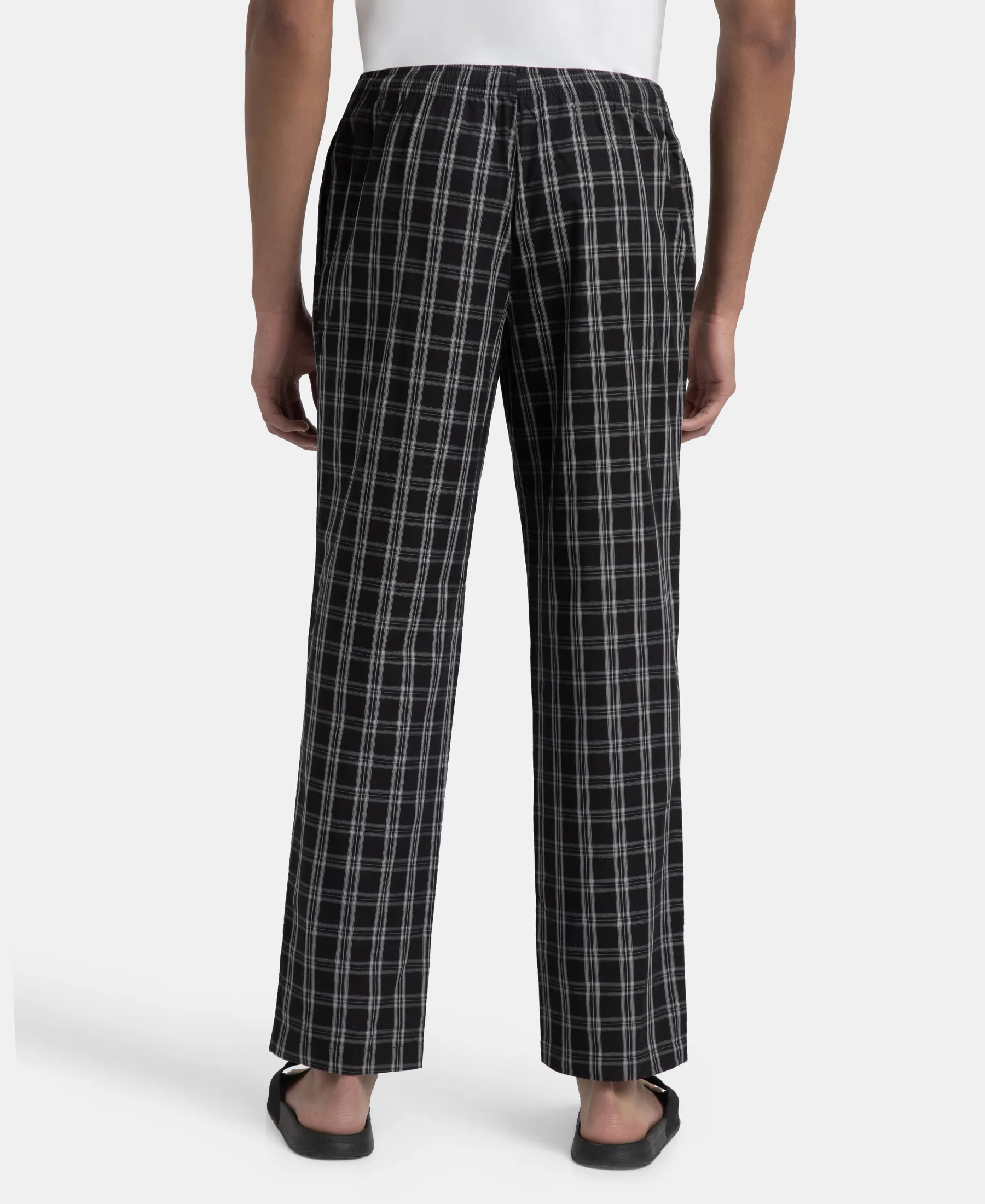Super Combed Cotton Woven Fabric Regular Fit Checkered Pyjama with Side Pockets - Black & White - Image 3