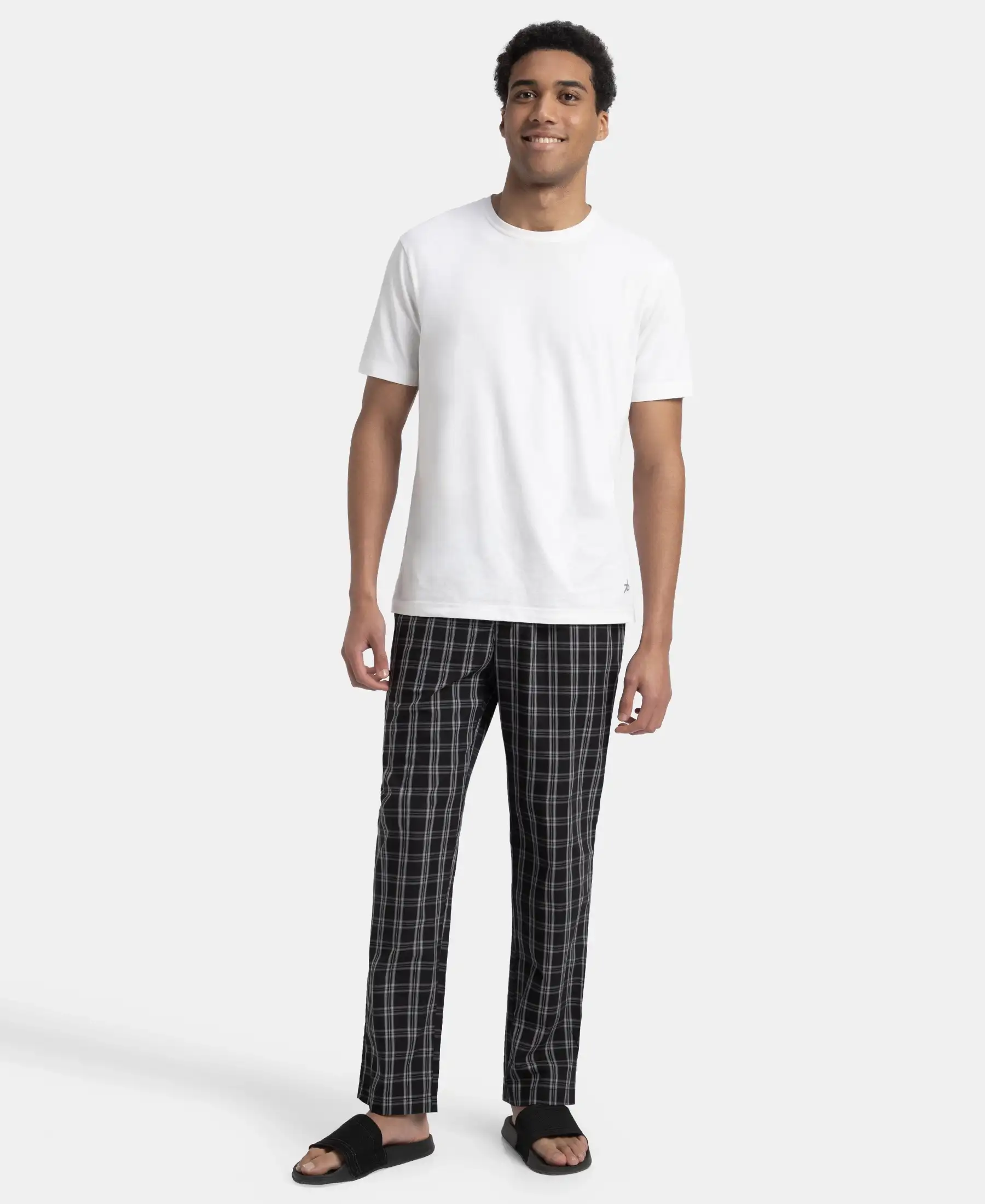 Super Combed Cotton Woven Fabric Regular Fit Checkered Pyjama with Side Pockets - Black & White - Image 4