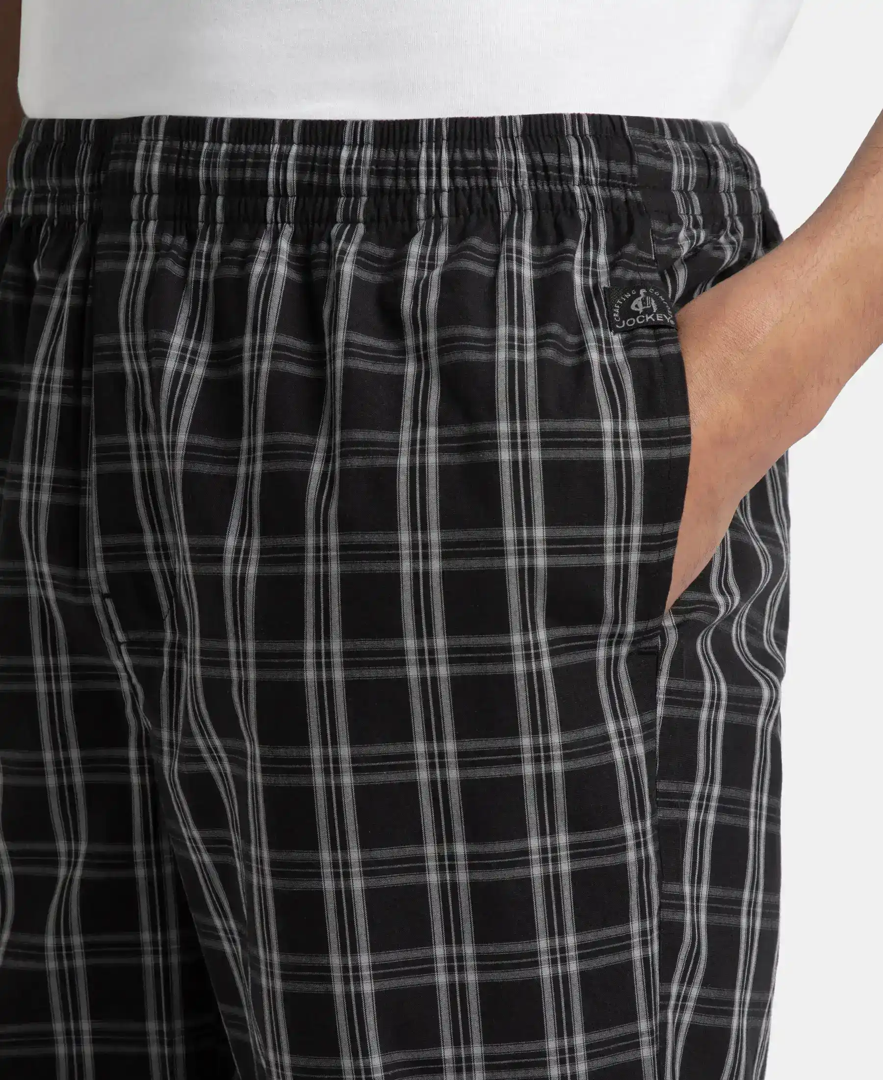 Super Combed Cotton Woven Fabric Regular Fit Checkered Pyjama with Side Pockets - Black & White - Image 8