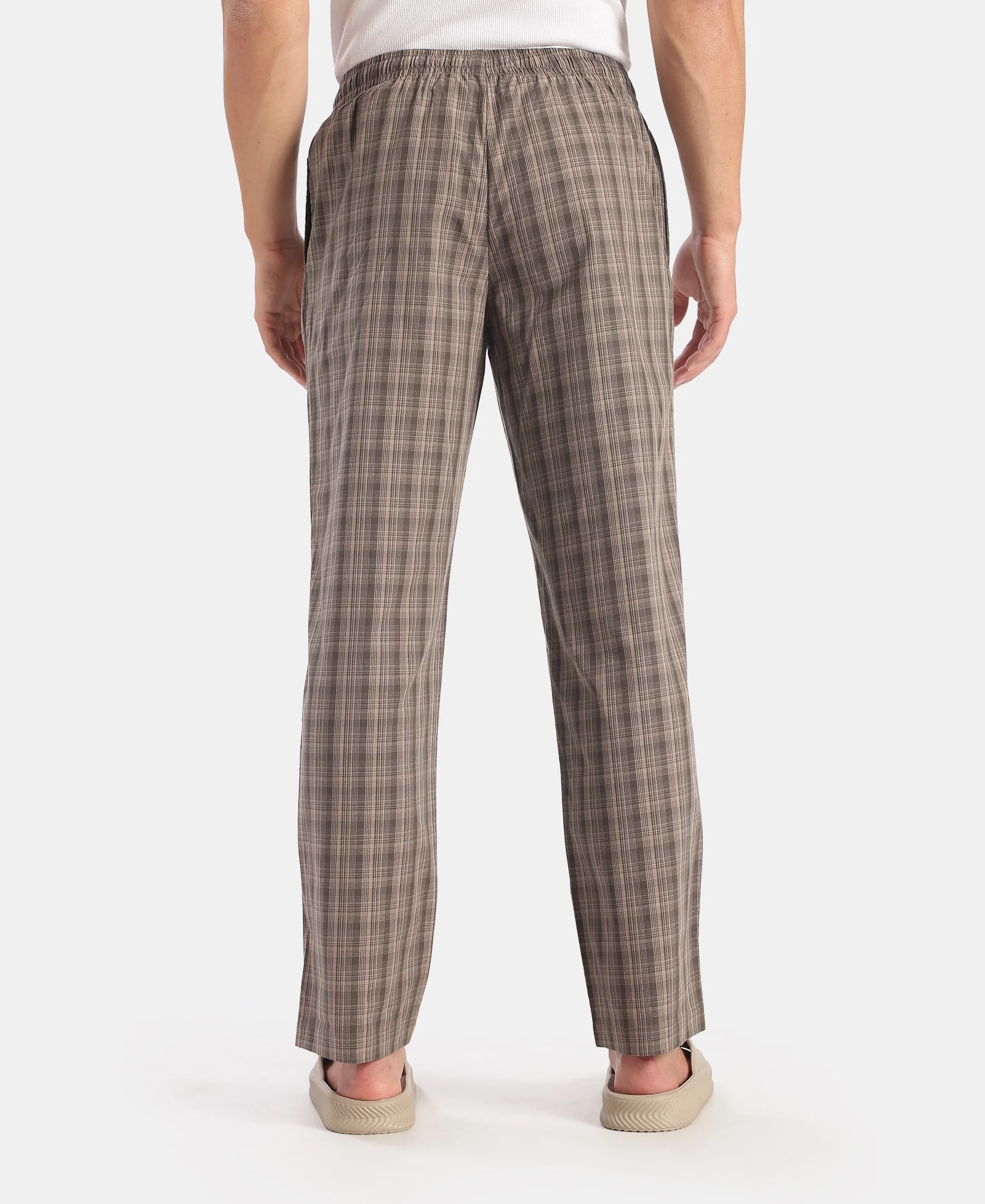 Super Combed Cotton Woven Fabric Regular Fit Checkered Pyjama with Side Pockets - New Black Olive - Image 3