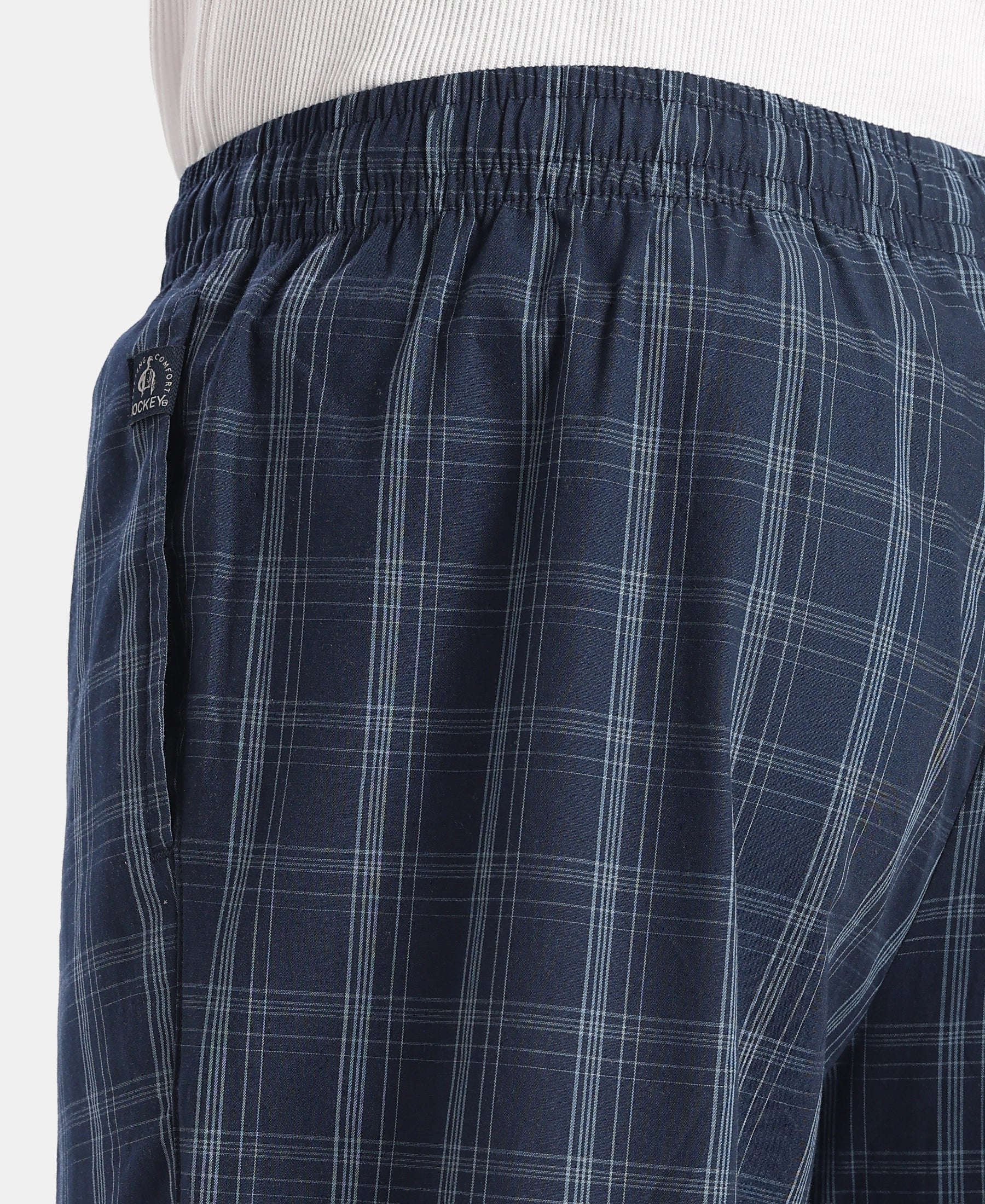 Super Combed Cotton Woven Fabric Regular Fit Checkered Pyjama with Side Pockets - New Navy - Image 7