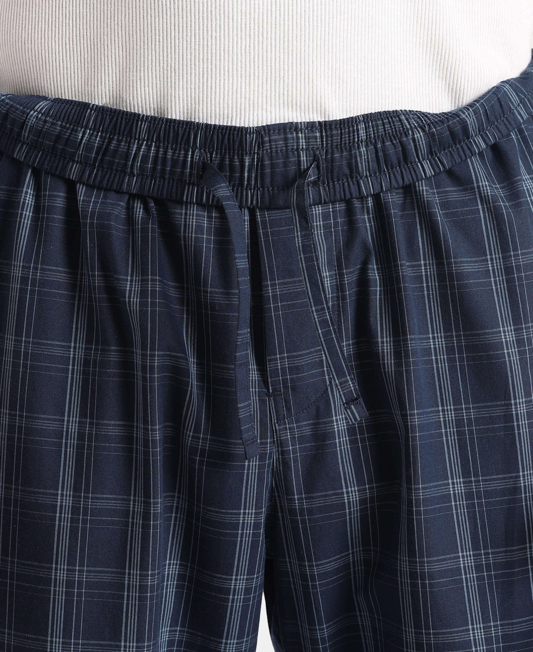 Super Combed Cotton Woven Fabric Regular Fit Checkered Pyjama with Side Pockets - New Navy - Image 8