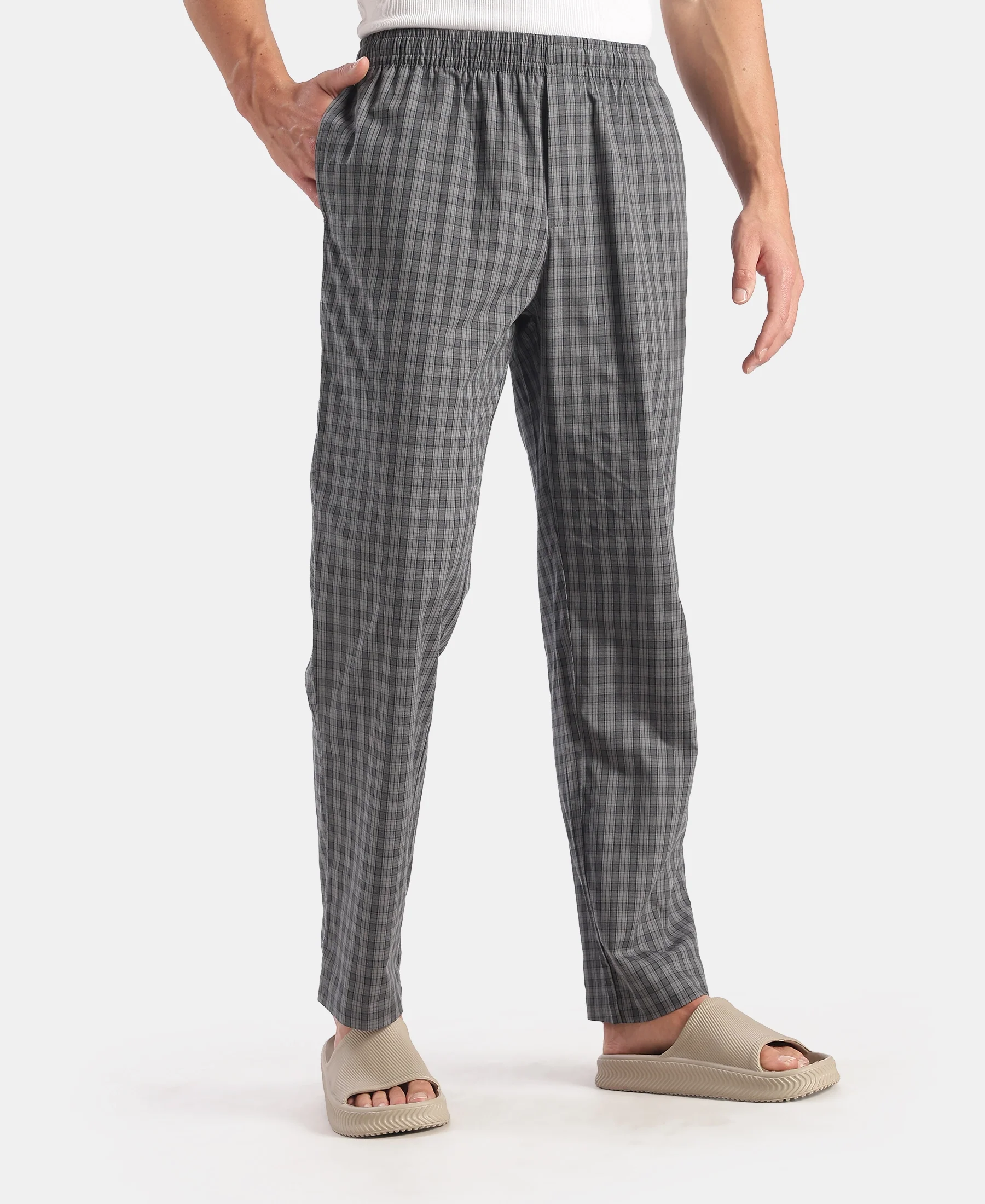 Super Combed Cotton Woven Fabric Regular Fit Checkered Pyjama with Side Pockets - New Quiet Shade - Image 2