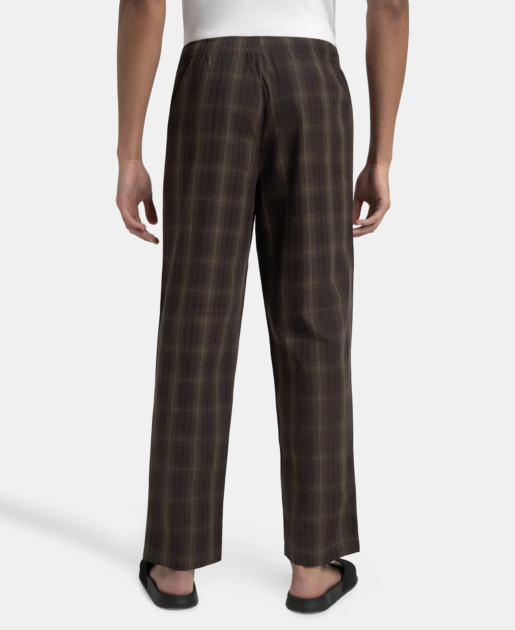 Super Combed Cotton Woven Fabric Regular Fit Checkered Pyjama with Side Pockets - Olive Black - Image 3