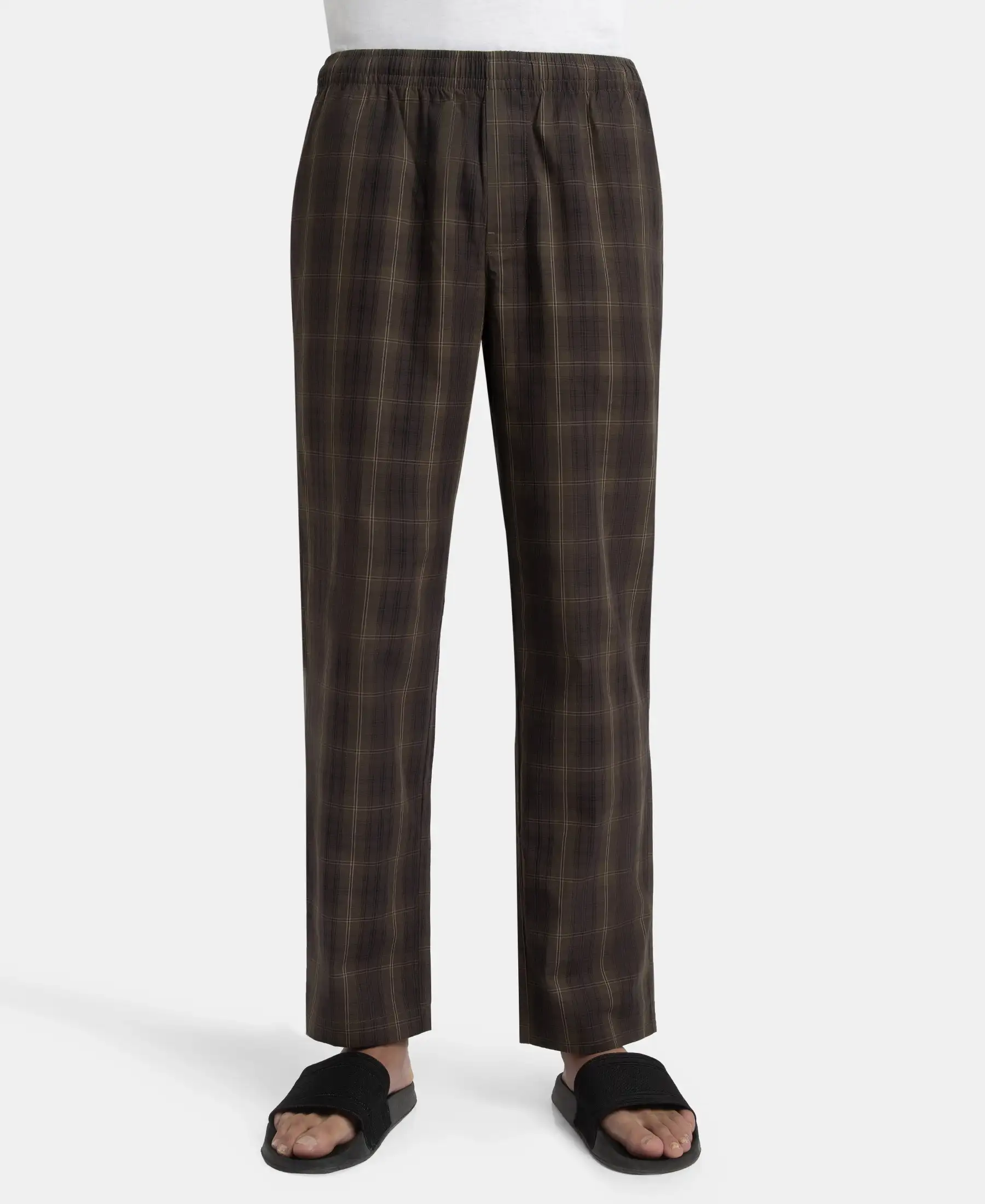 Super Combed Cotton Woven Fabric Regular Fit Checkered Pyjama with Side Pockets - Olive Black - Image 6