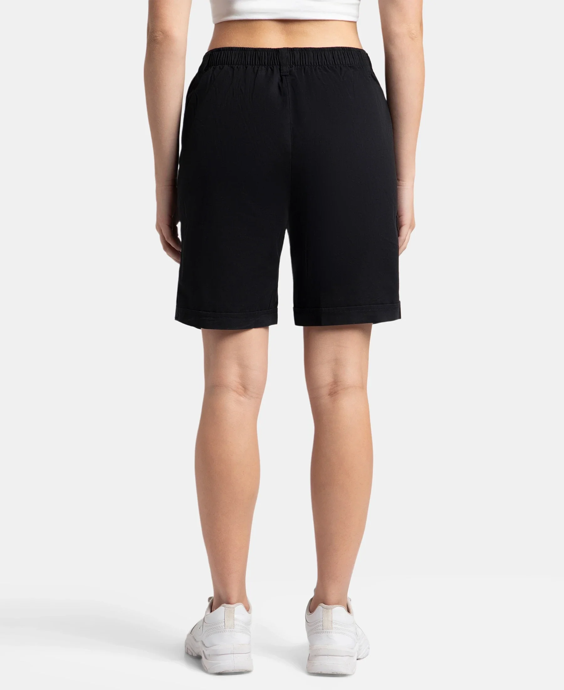Super Combed Cotton Woven Twill Fabric Relaxed Fit Shorts with Convenient Side Pockets - Black - Image 3
