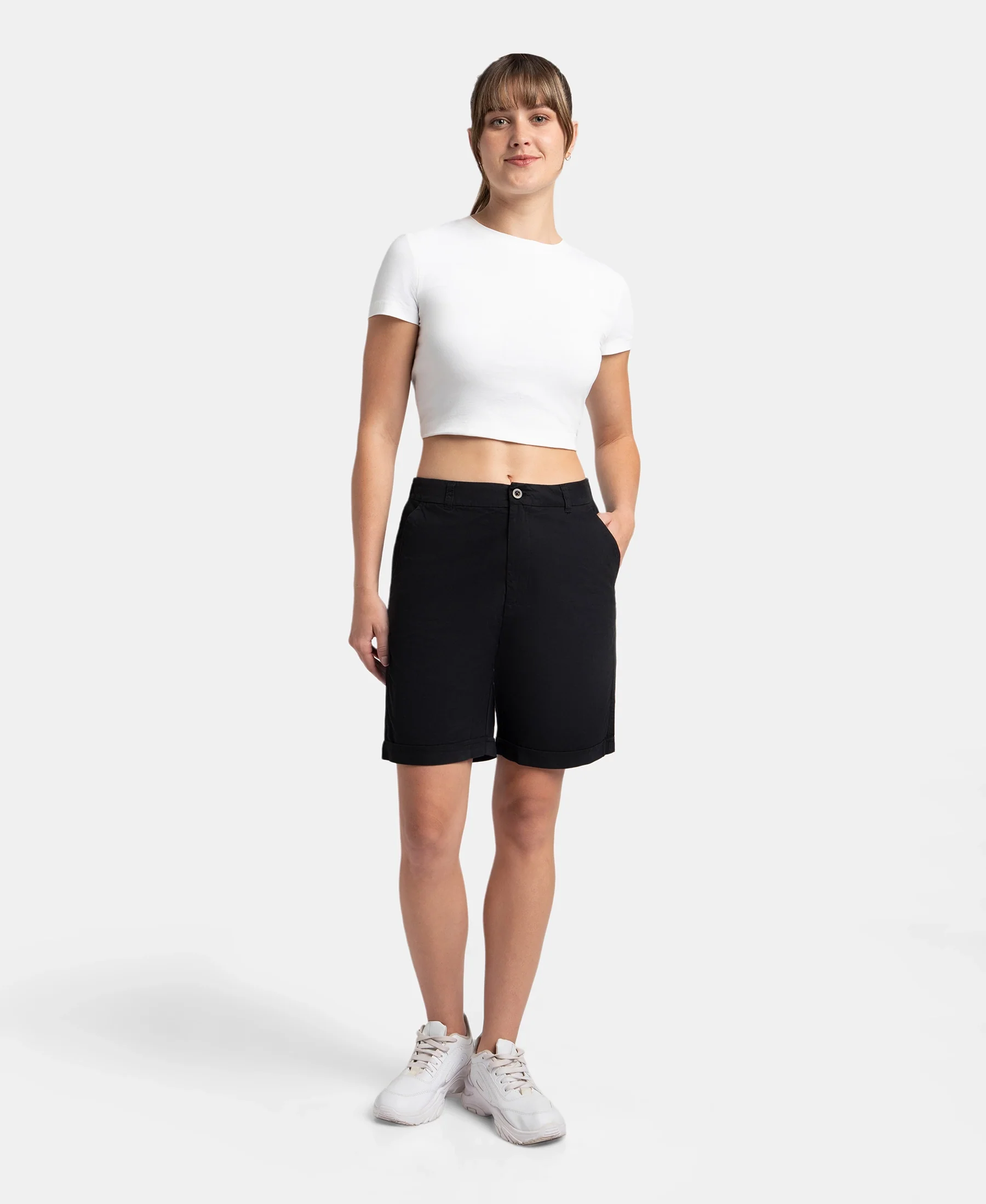 Super Combed Cotton Woven Twill Fabric Relaxed Fit Shorts with Convenient Side Pockets - Black - Image 4
