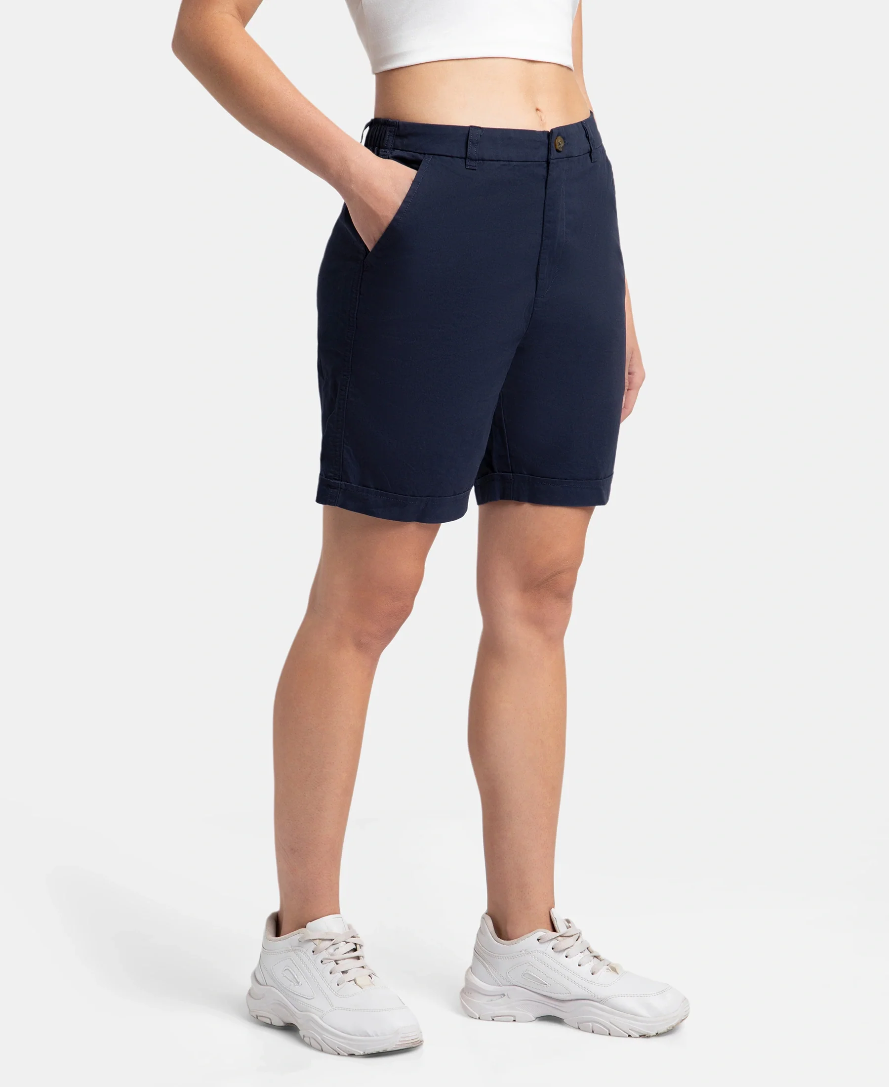 Super Combed Cotton Woven Twill Fabric Relaxed Fit Shorts with Convenient Side Pockets - Navy Blazer - Image 2