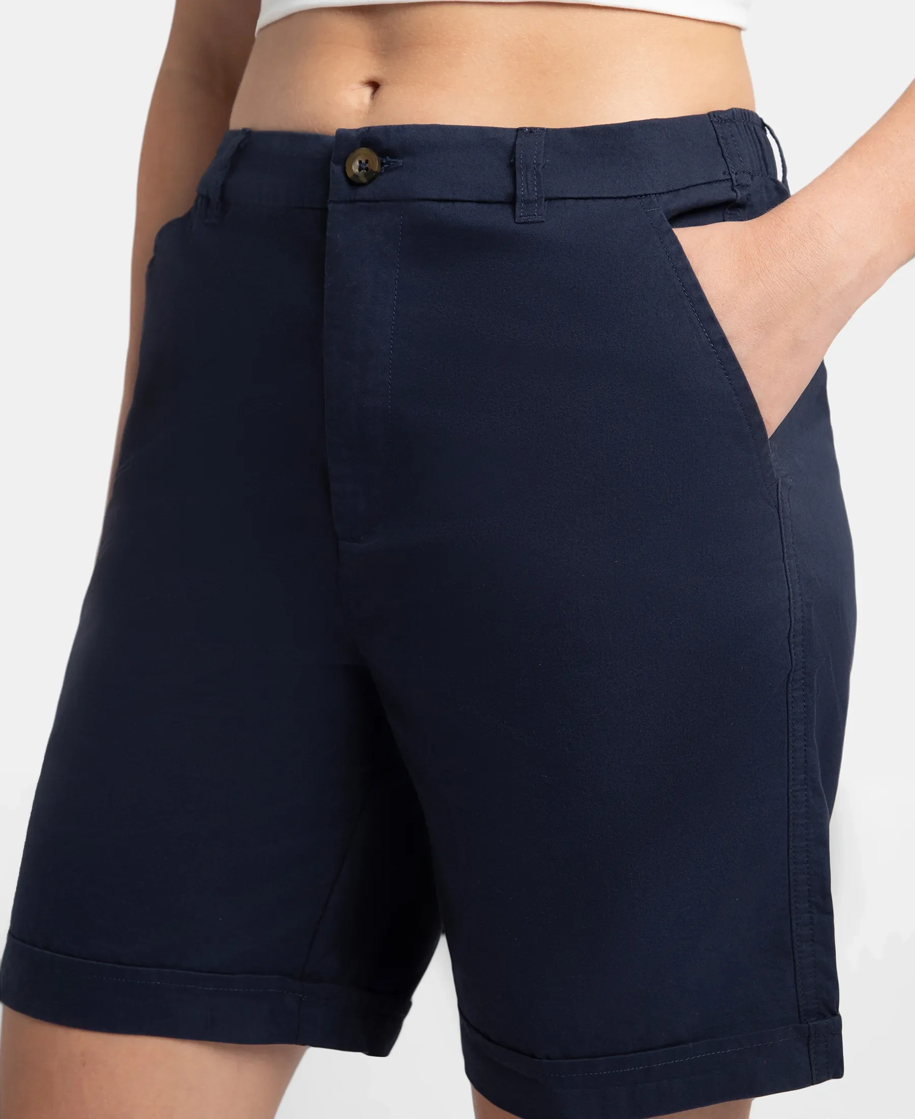 Super Combed Cotton Woven Twill Fabric Relaxed Fit Shorts with Convenient Side Pockets - Navy Blazer - Image 6