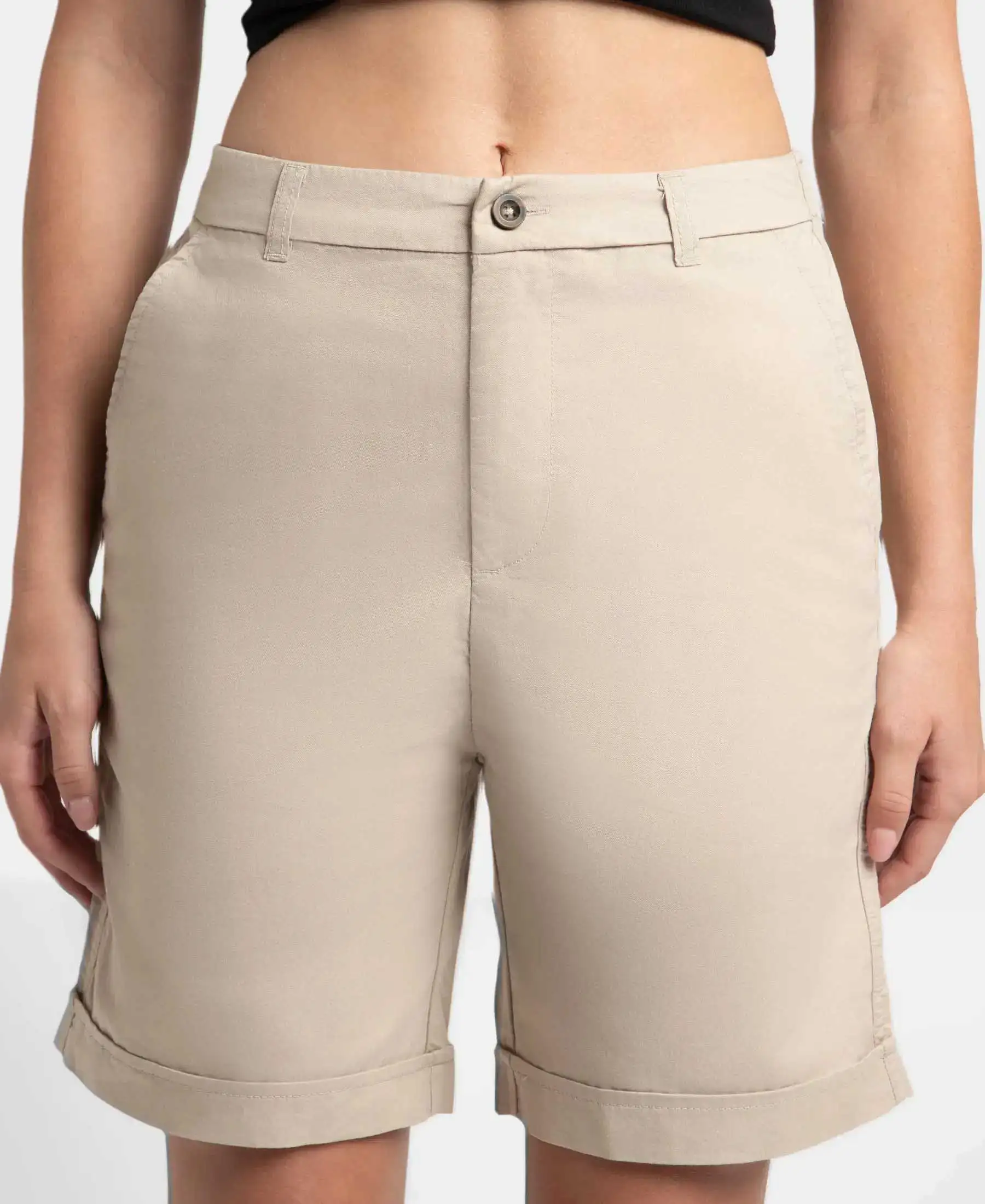 Super Combed Cotton Woven Twill Fabric Relaxed Fit Shorts with Convenient Side Pockets - Oxford Tan - Image 6