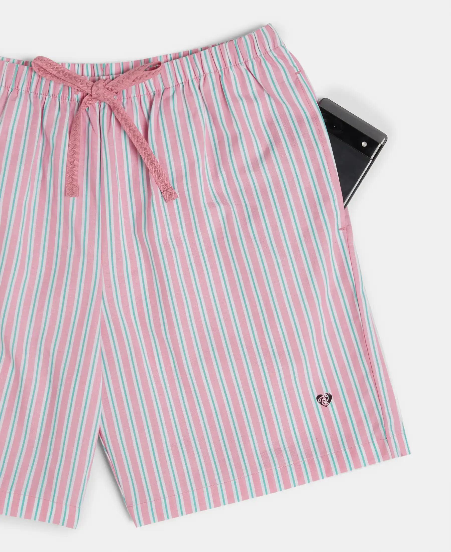 Super Combed Cotton Yarn Dyed Woven Relaxed Fit Striped Shorts with Side Pockets - Cashmere Rose - Image 10