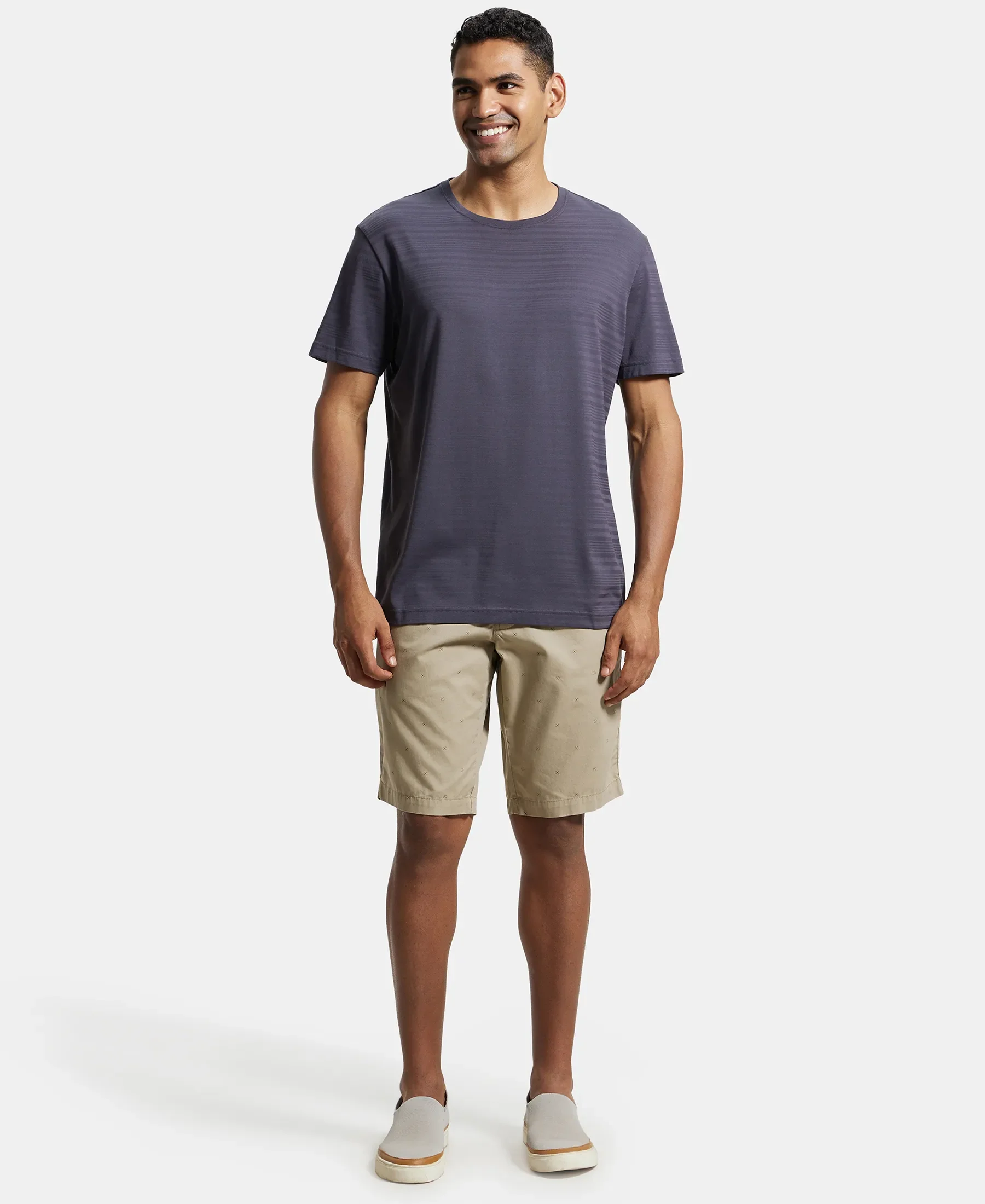Super Combed Mercerised Cotton Woven Printed Straight Fit Shorts with Side Pockets - Khaki - Image 4