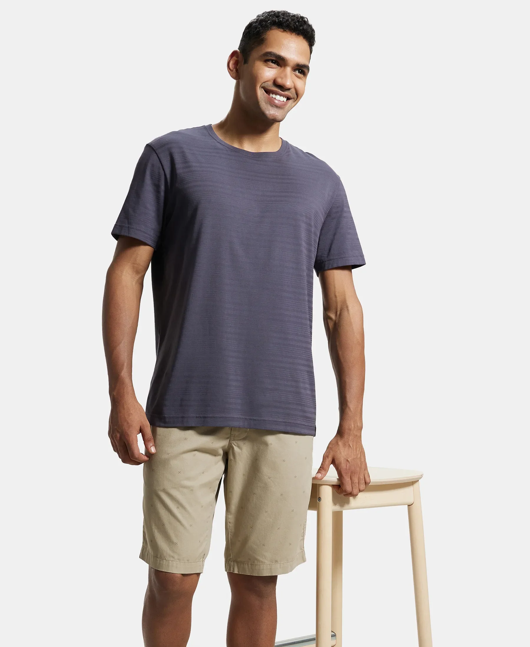 Super Combed Mercerised Cotton Woven Printed Straight Fit Shorts with Side Pockets - Khaki - Image 6