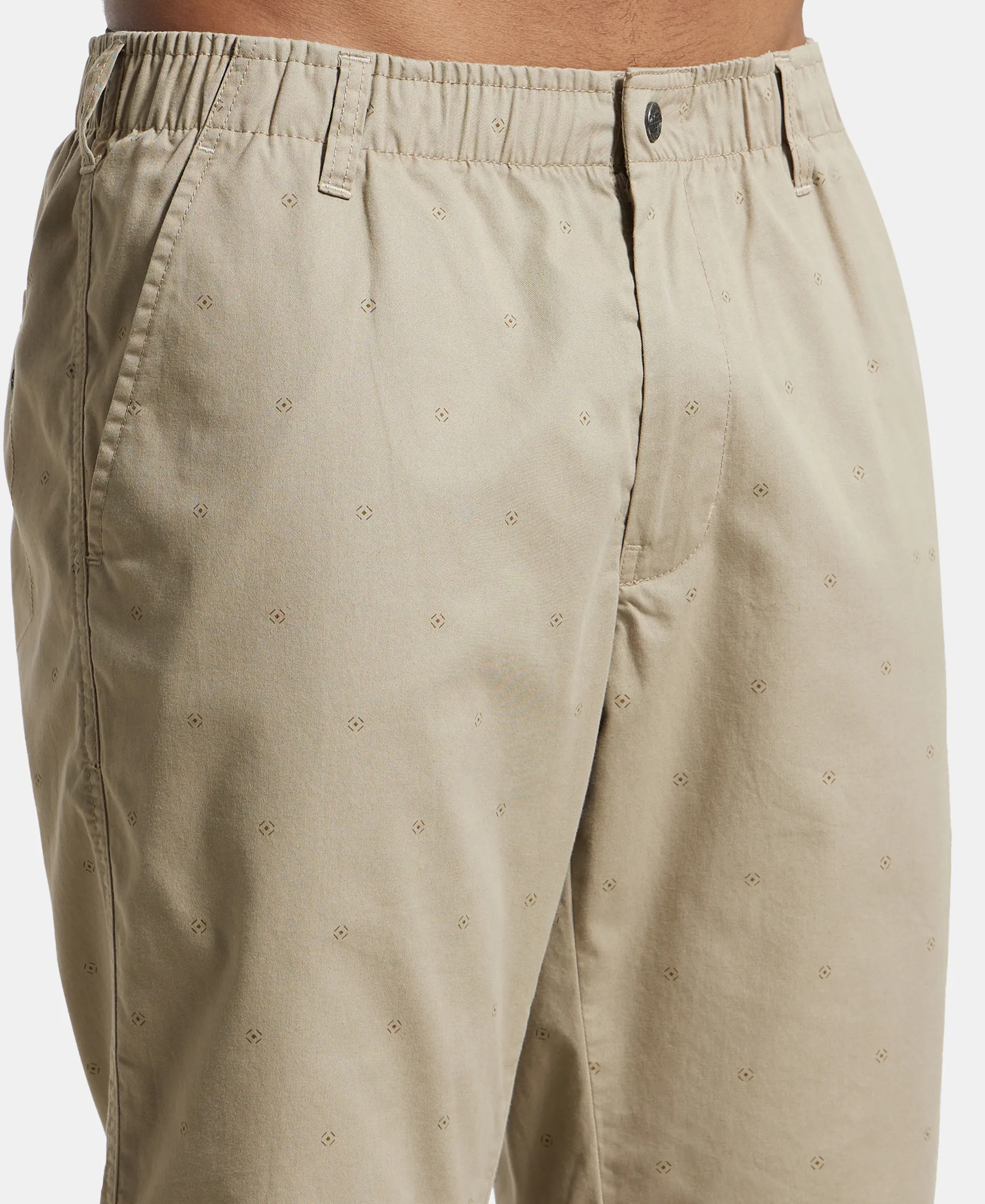 Super Combed Mercerised Cotton Woven Printed Straight Fit Shorts with Side Pockets - Khaki - Image 7