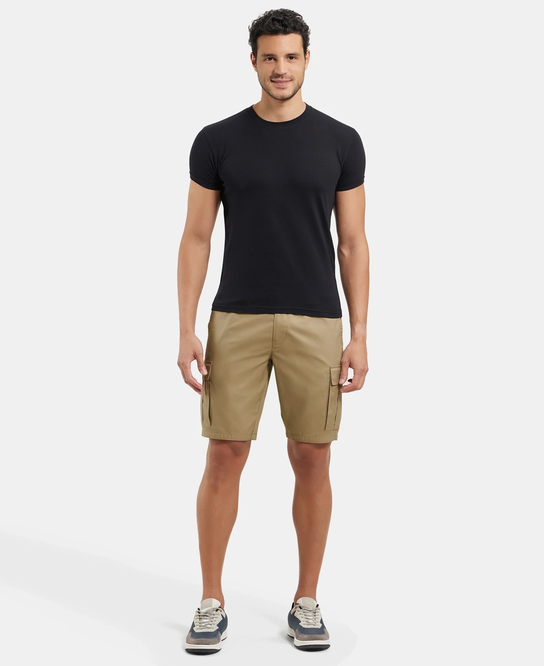 Super Combed Mercerised Cotton Woven Straight Fit Cargo Shorts - Sepia Tint - Image 4