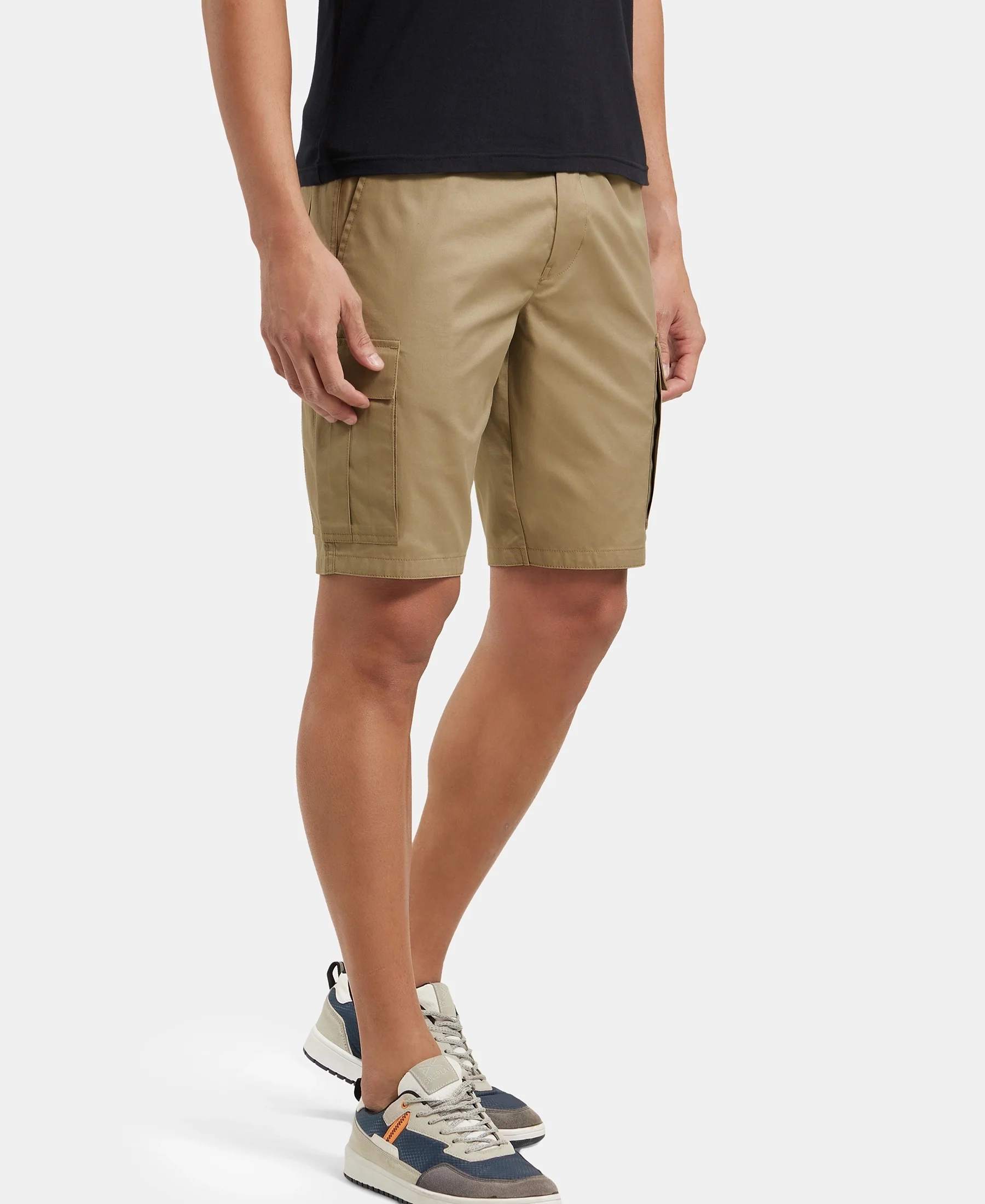 Super Combed Mercerised Cotton Woven Straight Fit Cargo Shorts - Sepia Tint - Image 5