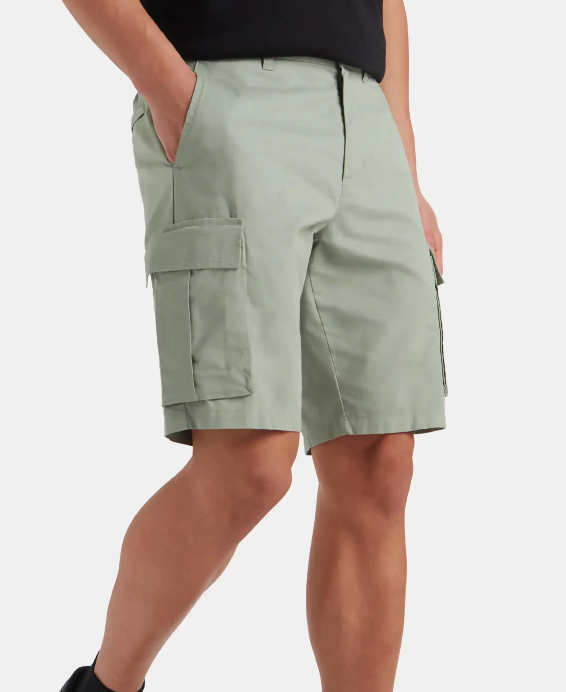 Super Combed Cotton Woven Straight Fit Cargo Shorts with Seven Pockets - Iceberg Green - Image 2
