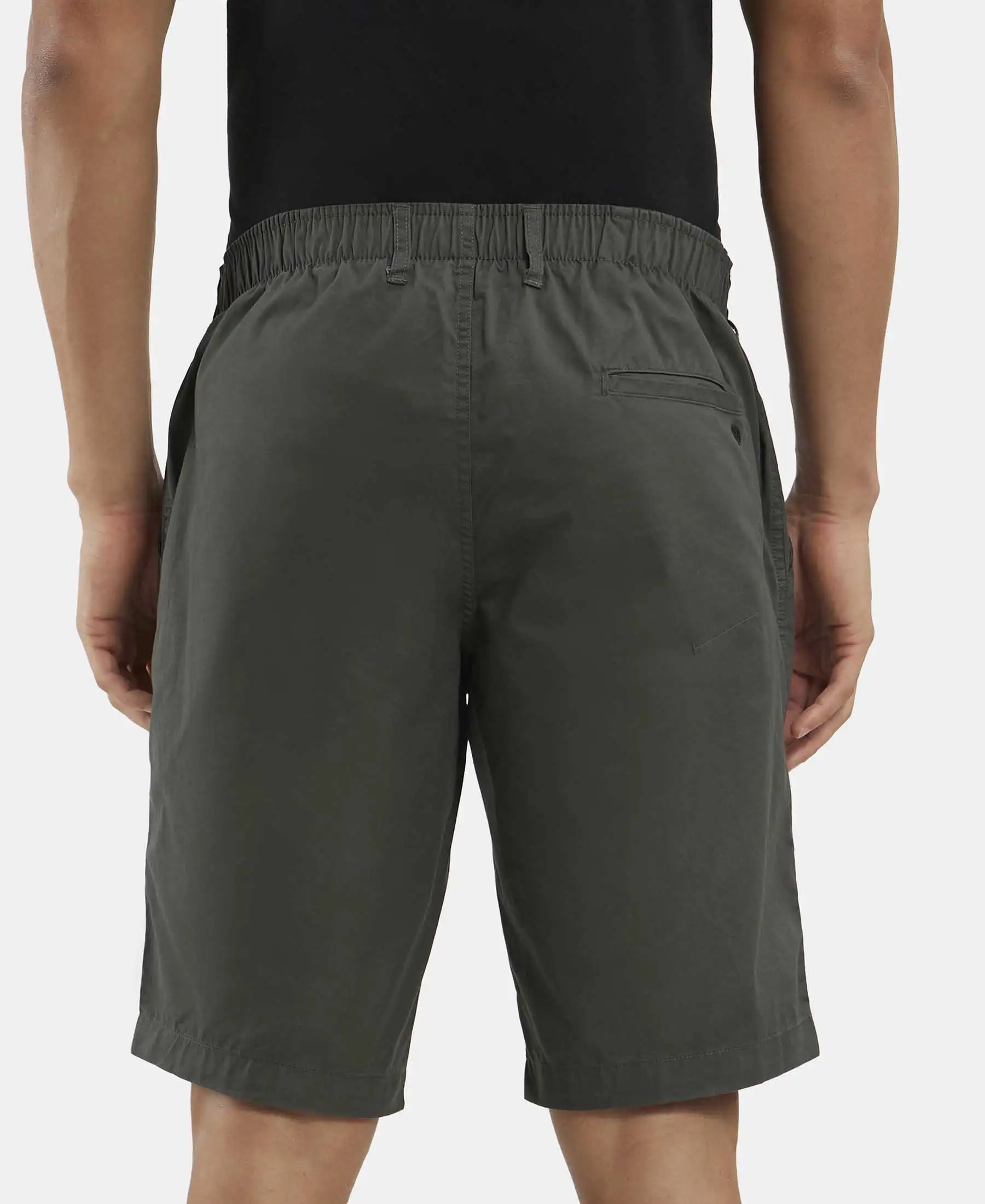 Super Combed Mercerised Cotton Woven Straight Fit Shorts with Side Pockets - Forest Green - Image 3
