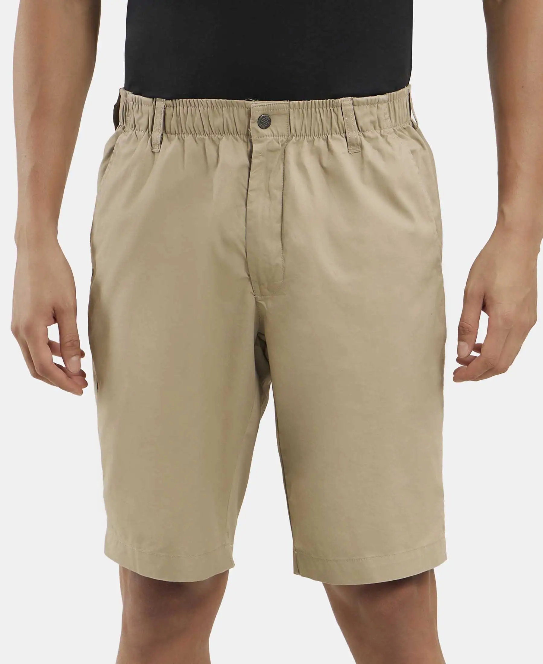 Super Combed Mercerised Cotton Woven Straight Fit Shorts with Side Pockets - Khaki