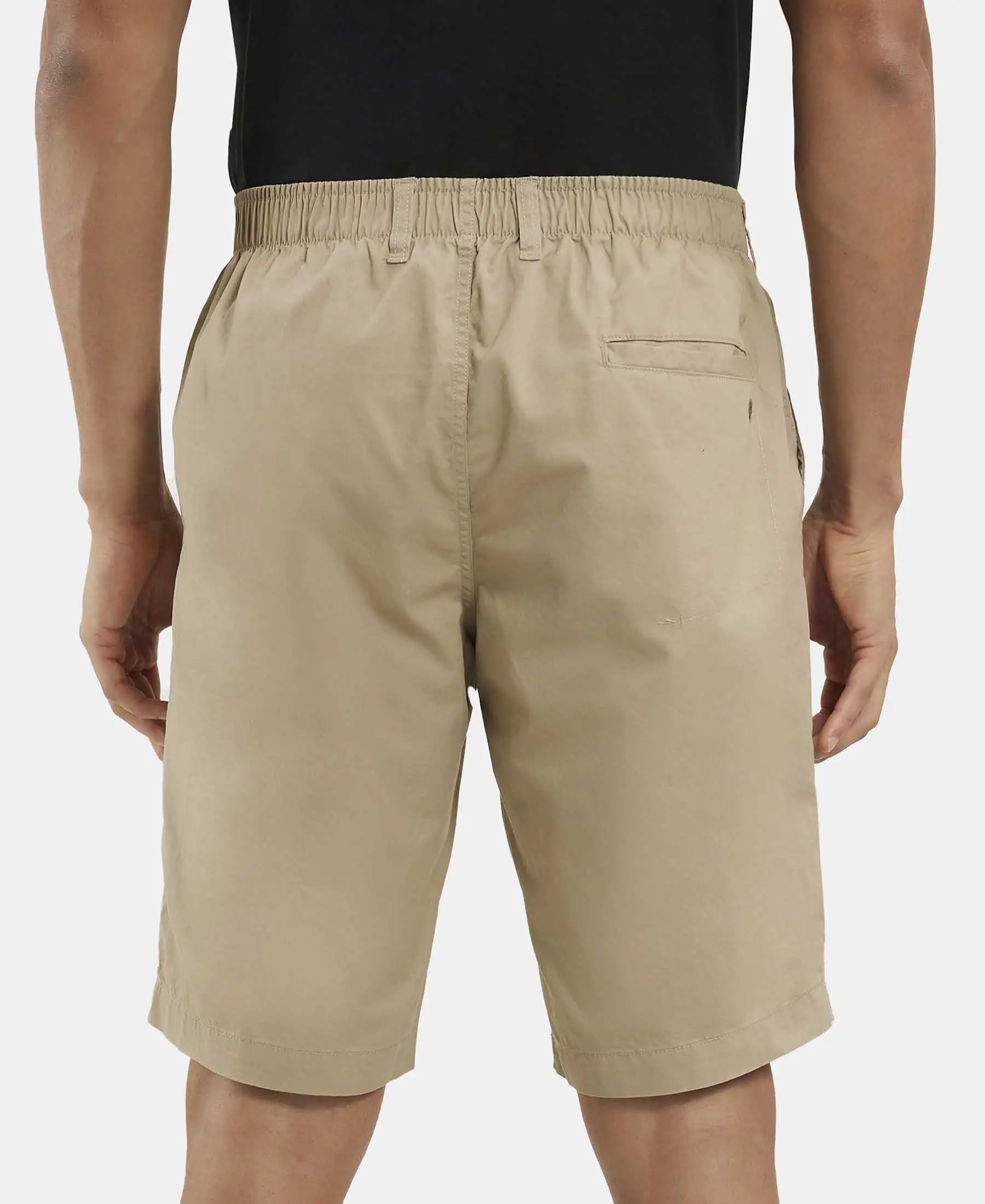 Super Combed Mercerised Cotton Woven Straight Fit Shorts with Side Pockets - Khaki - Image 3