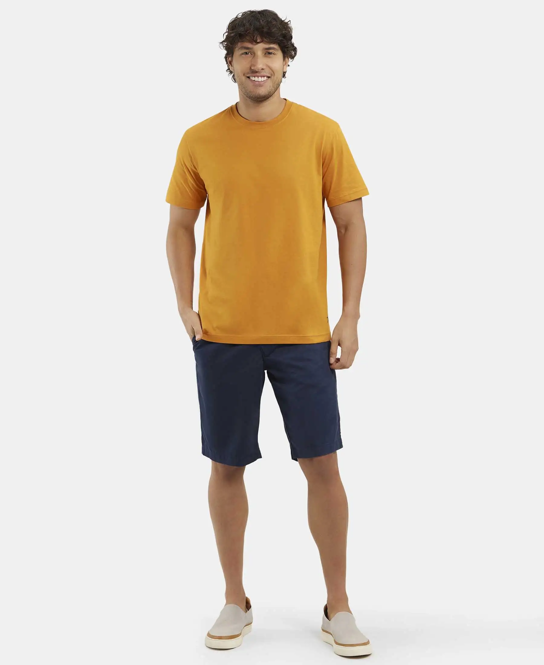 Super Combed Mercerised Cotton Woven Straight Fit Shorts with Side Pockets - Navy - Image 6