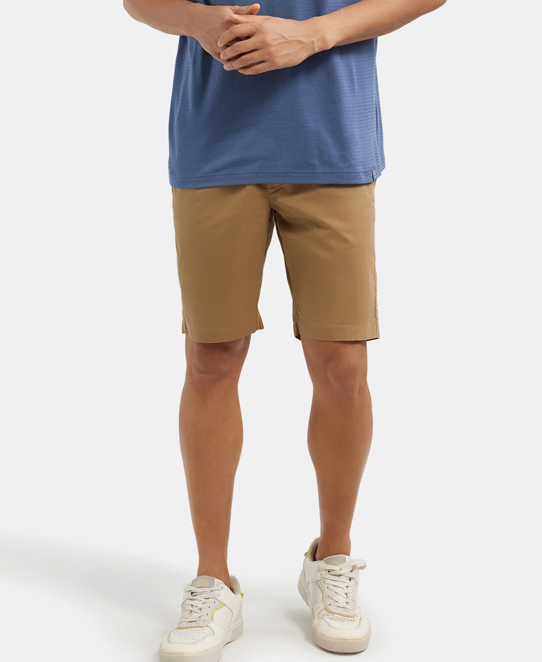 Super Combed Mercerised Cotton Woven Straight Fit Shorts with Side Pockets - Sepia Tint - Image 5