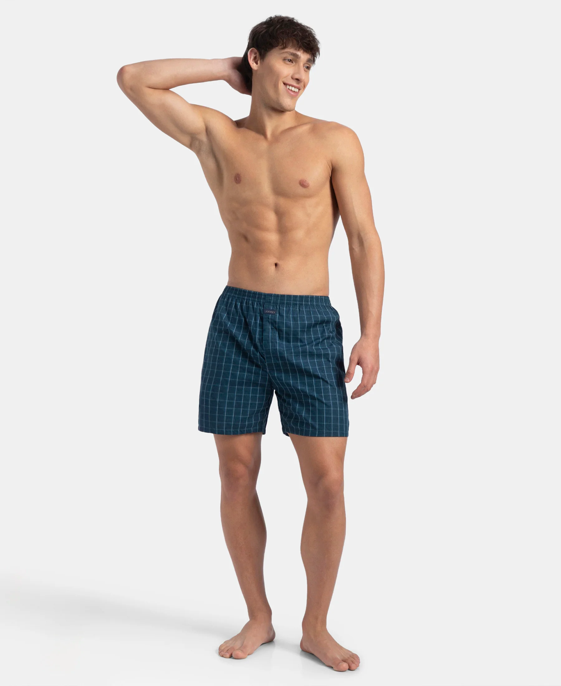 Super Combed Mercerized Cotton Woven Checkered Boxer Shorts with Back Pocket - Dark Forest & Seaport Teal (Pack of 2) - Image 10