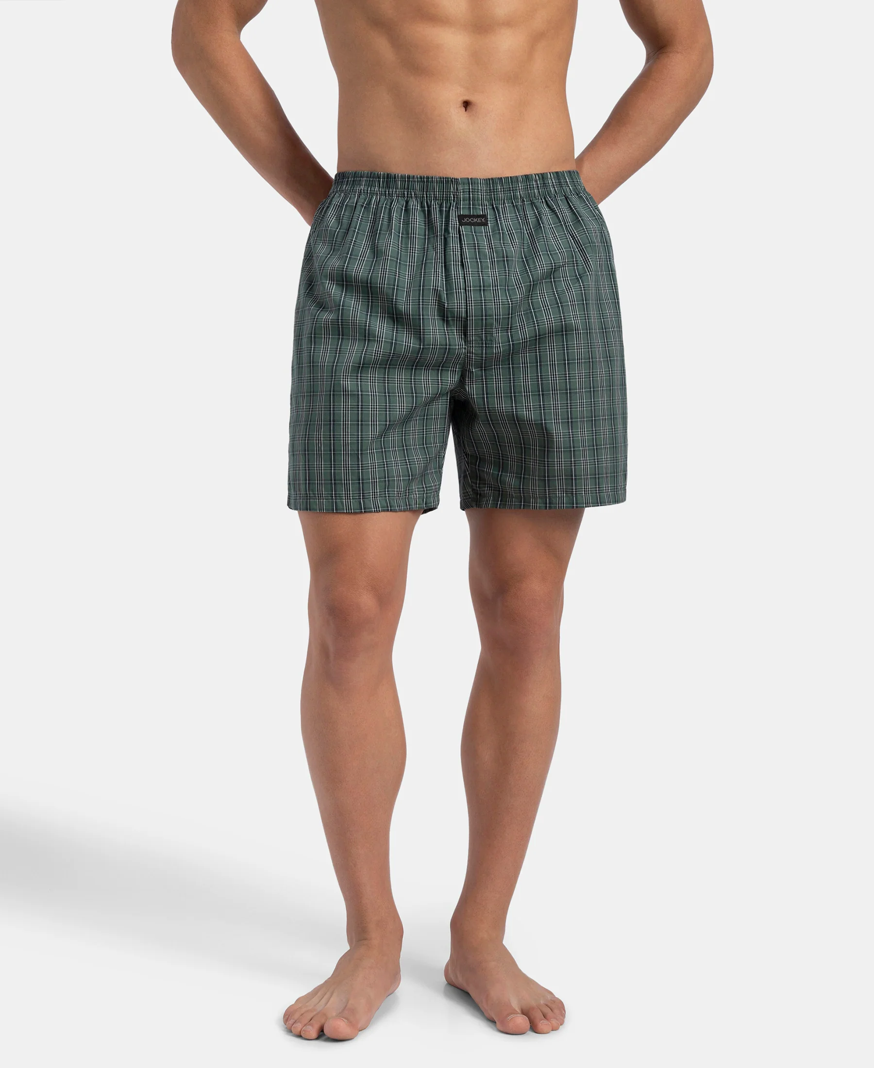 Super Combed Mercerized Cotton Woven Checkered Boxer Shorts with Back Pocket - Dark Forest & Seaport Teal (Pack of 2) - Image 11