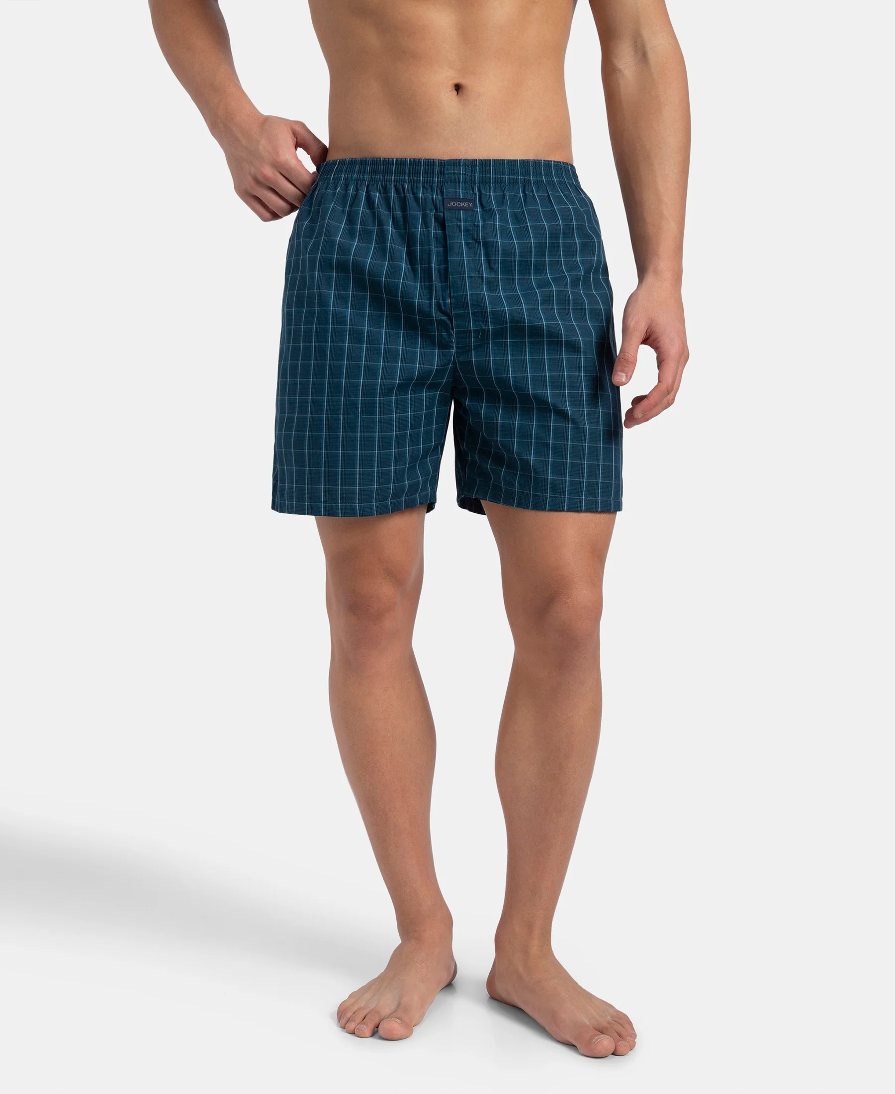 Super Combed Mercerized Cotton Woven Checkered Boxer Shorts with Back Pocket - Dark Forest & Seaport Teal (Pack of 2) - Image 12