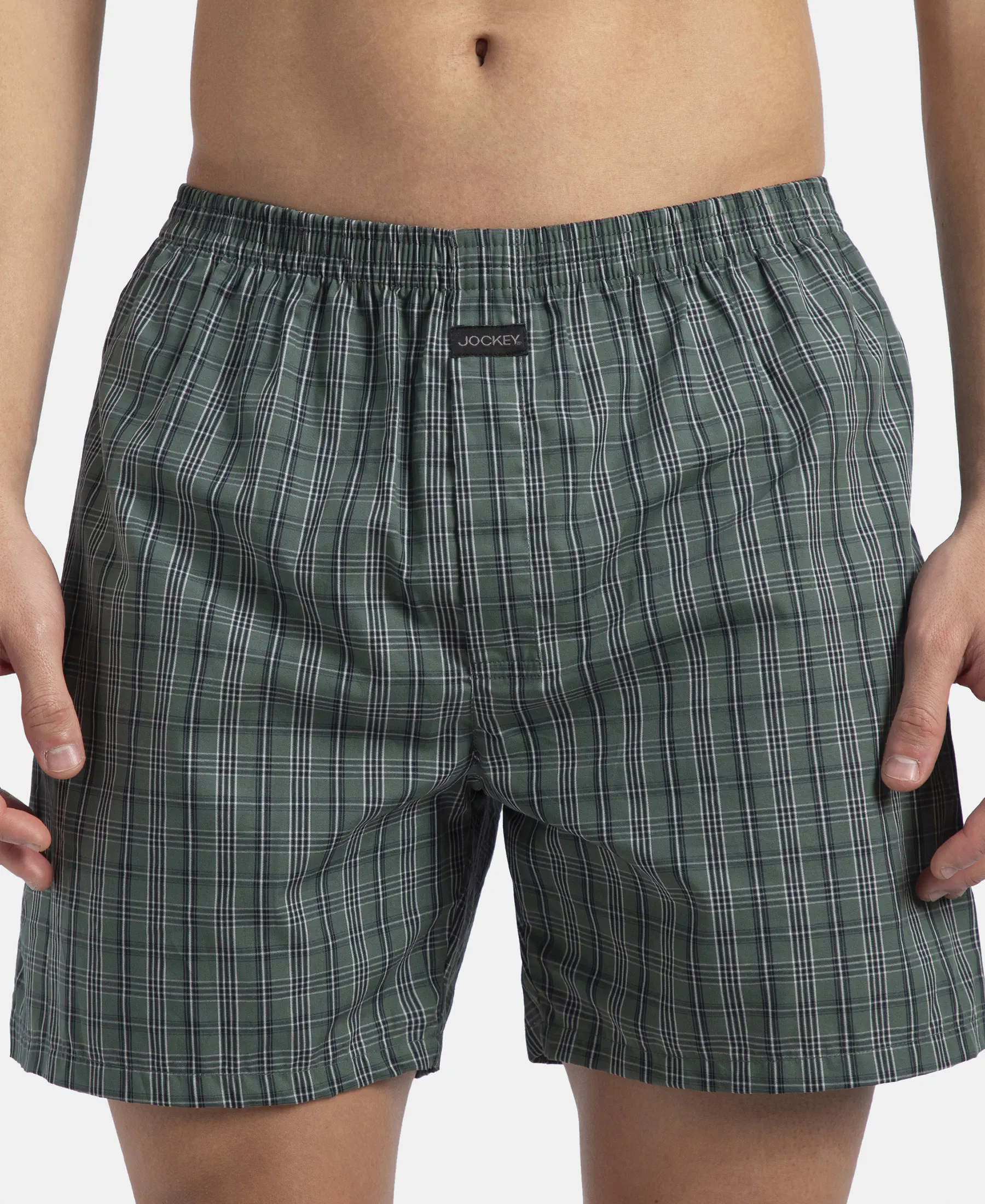 Super Combed Mercerized Cotton Woven Checkered Boxer Shorts with Back Pocket - Dark Forest & Seaport Teal (Pack of 2) - Image 13