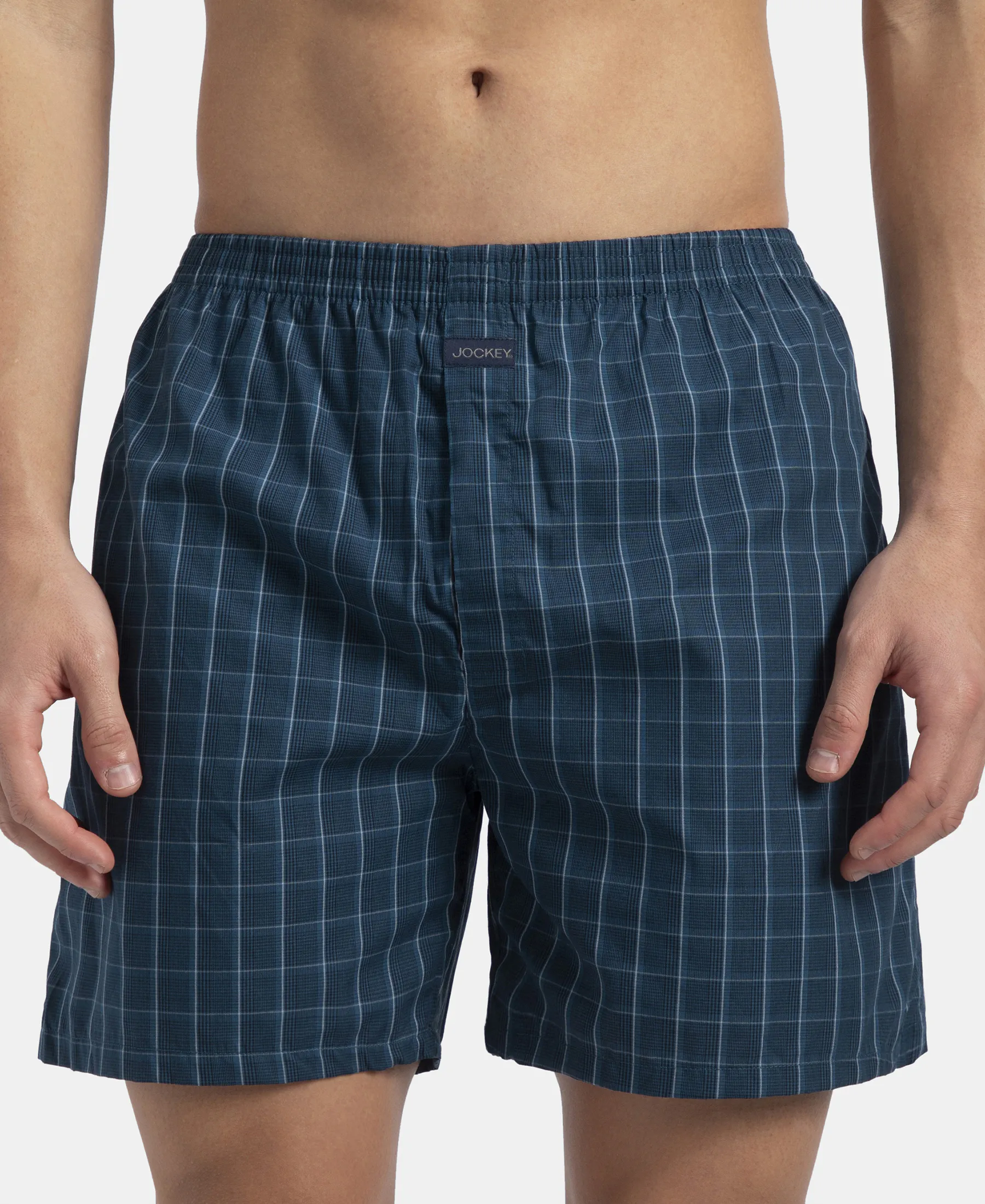 Super Combed Mercerized Cotton Woven Checkered Boxer Shorts with Back Pocket - Dark Forest & Seaport Teal (Pack of 2) - Image 14