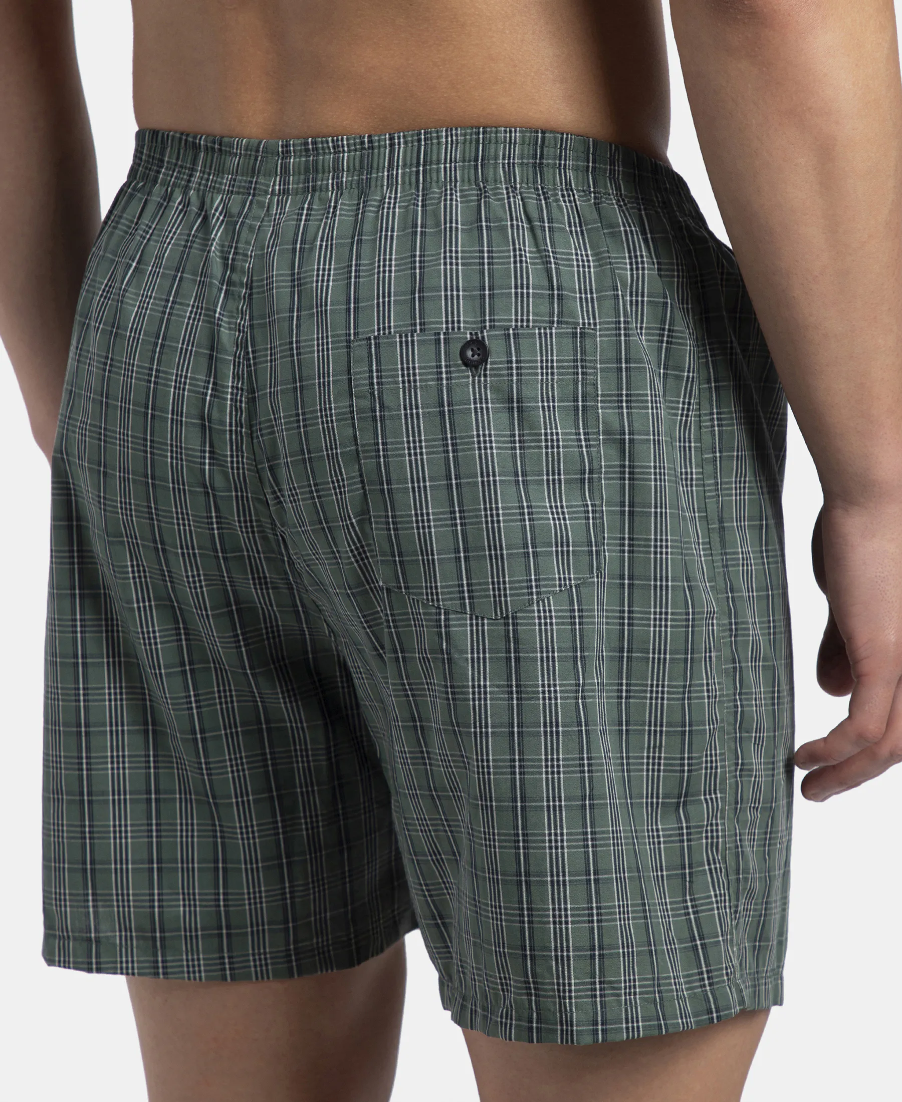 Super Combed Mercerized Cotton Woven Checkered Boxer Shorts with Back Pocket - Dark Forest & Seaport Teal (Pack of 2) - Image 16