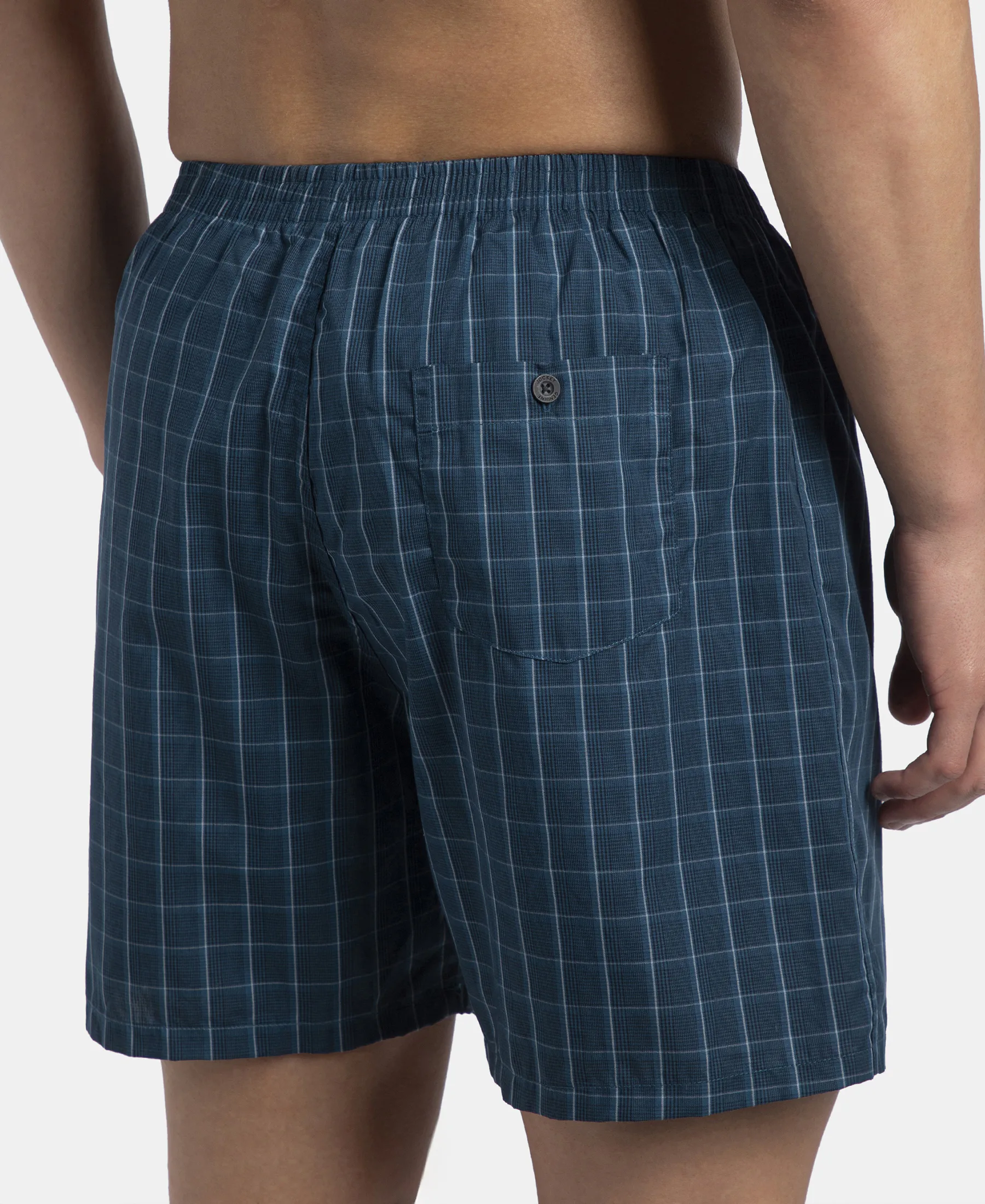 Super Combed Mercerized Cotton Woven Checkered Boxer Shorts with Back Pocket - Dark Forest & Seaport Teal (Pack of 2) - Image 17