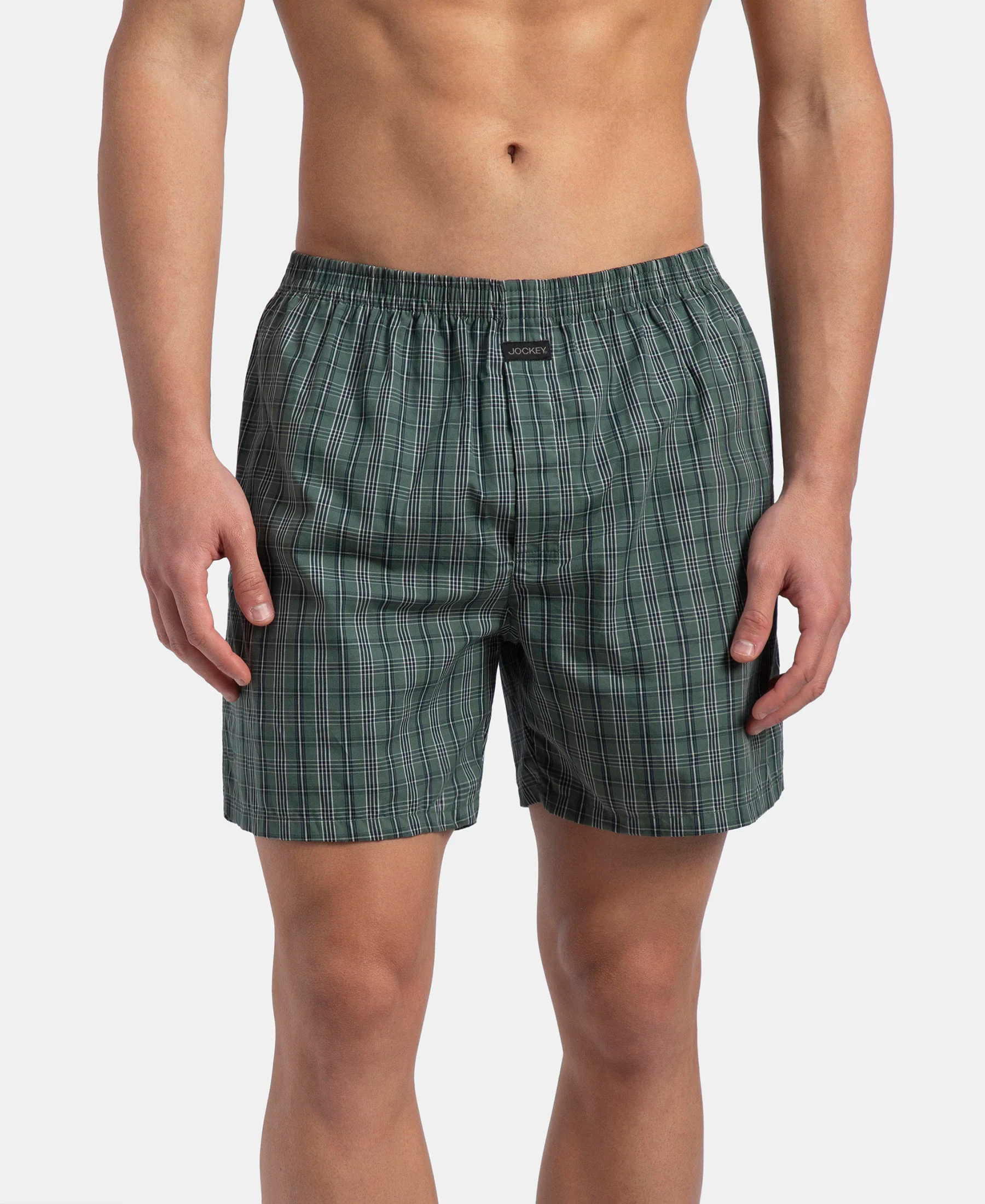 Super Combed Mercerized Cotton Woven Checkered Boxer Shorts with Back Pocket - Dark Forest & Seaport Teal (Pack of 2) - Image 2