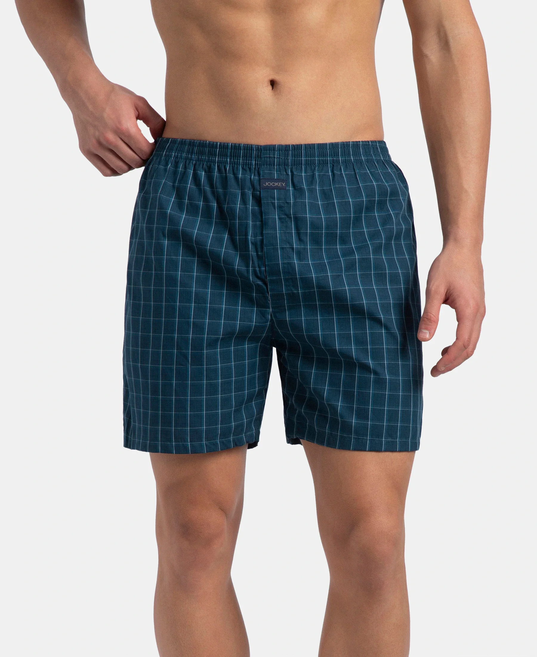 Super Combed Mercerized Cotton Woven Checkered Boxer Shorts with Back Pocket - Dark Forest & Seaport Teal (Pack of 2) - Image 3