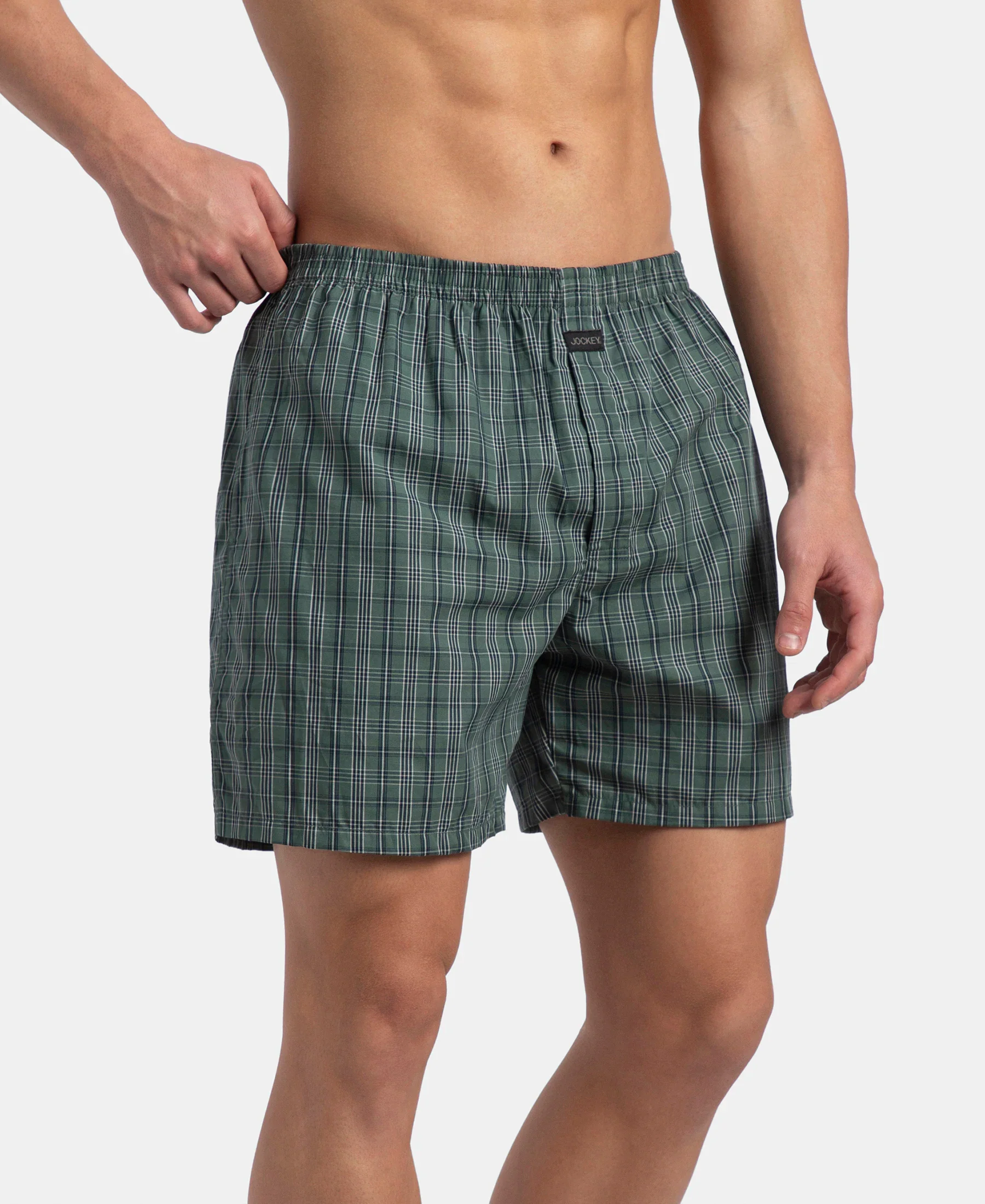Super Combed Mercerized Cotton Woven Checkered Boxer Shorts with Back Pocket - Dark Forest & Seaport Teal (Pack of 2) - Image 4