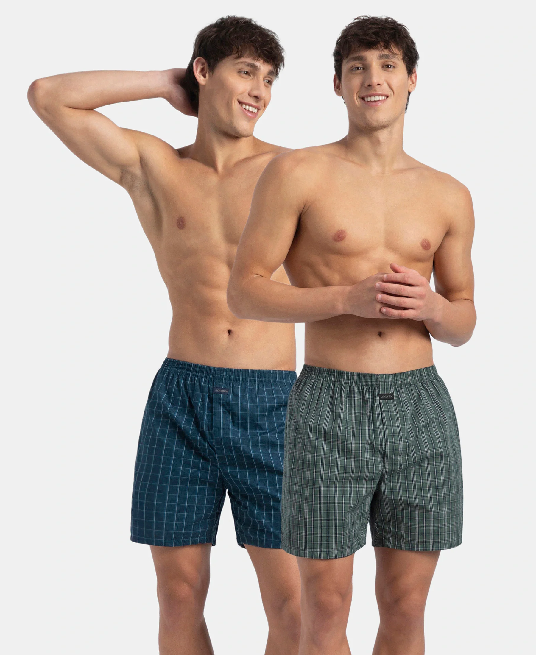 Super Combed Mercerized Cotton Woven Checkered Boxer Shorts with Back Pocket - Dark Forest & Seaport Teal (Pack of 2) - Image 5