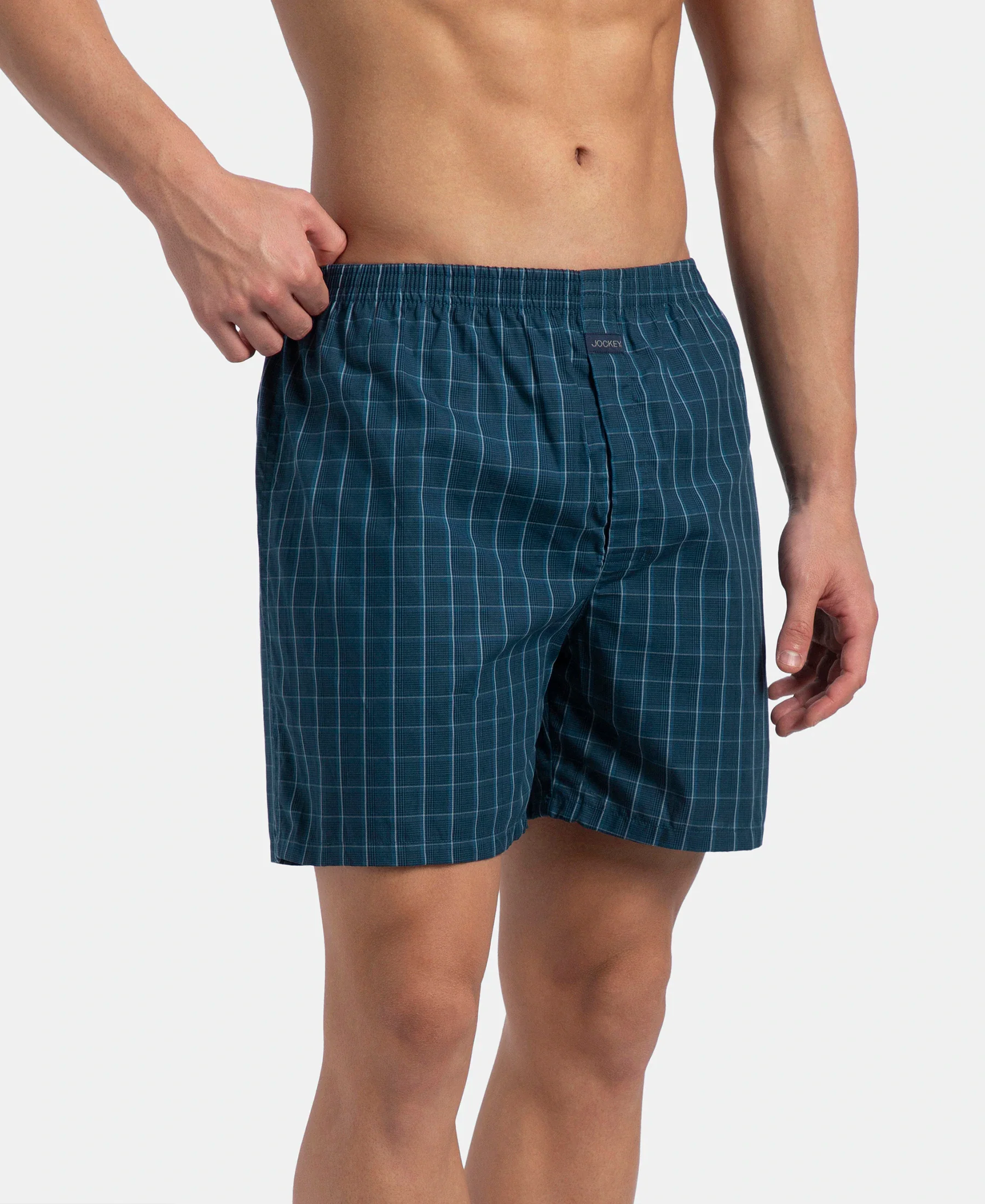 Super Combed Mercerized Cotton Woven Checkered Boxer Shorts with Back Pocket - Dark Forest & Seaport Teal (Pack of 2) - Image 6