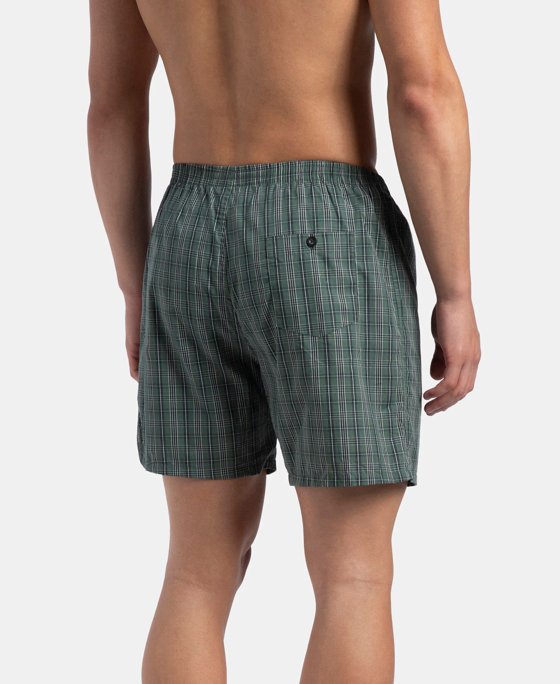 Super Combed Mercerized Cotton Woven Checkered Boxer Shorts with Back Pocket - Dark Forest & Seaport Teal (Pack of 2) - Image 7