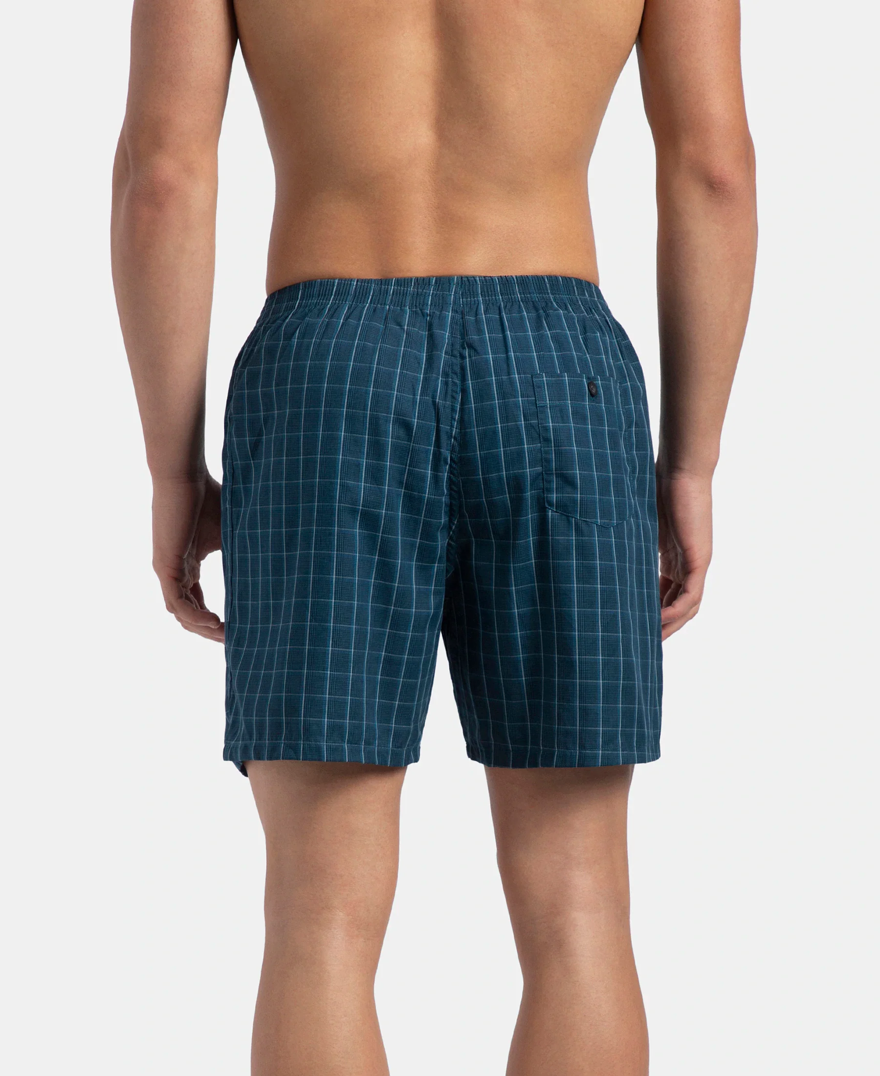 Super Combed Mercerized Cotton Woven Checkered Boxer Shorts with Back Pocket - Dark Forest & Seaport Teal (Pack of 2) - Image 8