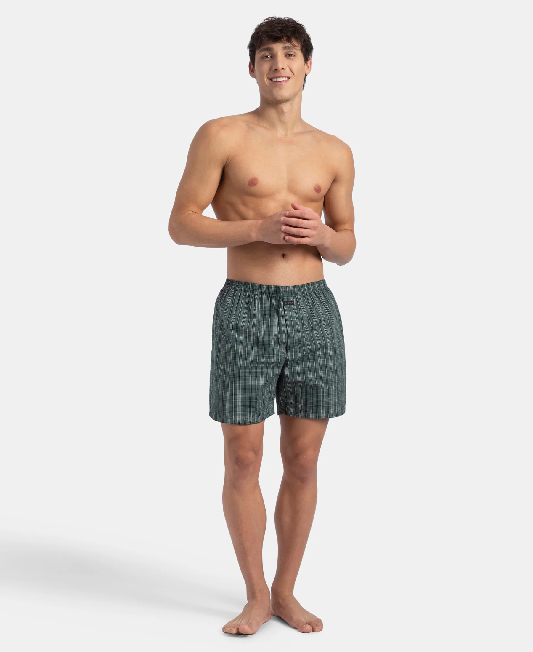 Super Combed Mercerized Cotton Woven Checkered Boxer Shorts with Back Pocket - Dark Forest & Seaport Teal (Pack of 2) - Image 9