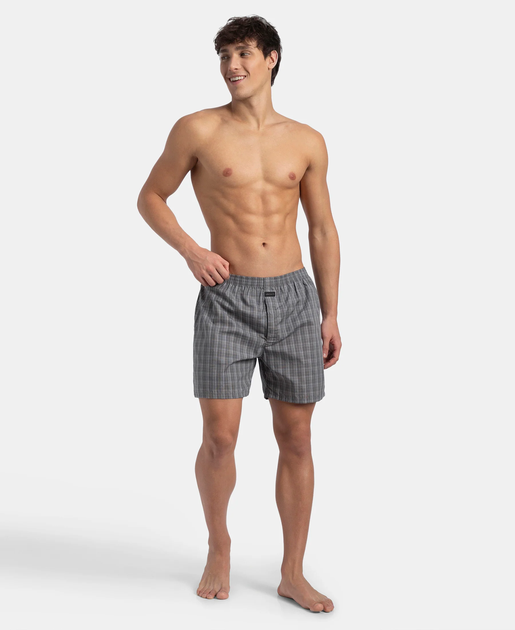 Super Combed Mercerized Cotton Woven Checkered Boxer Shorts with Back Pocket - Grey & Black New (Pack of 2) - Image 10