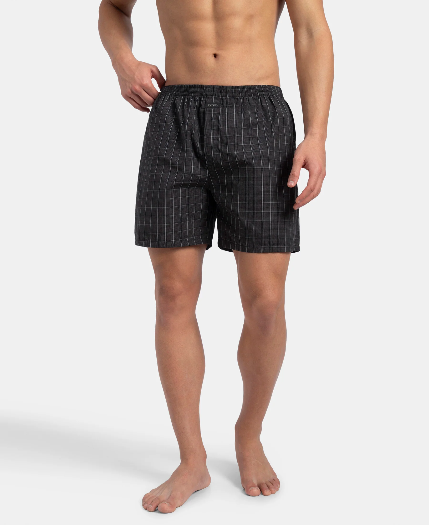 Super Combed Mercerized Cotton Woven Checkered Boxer Shorts with Back Pocket - Grey & Black New (Pack of 2) - Image 11