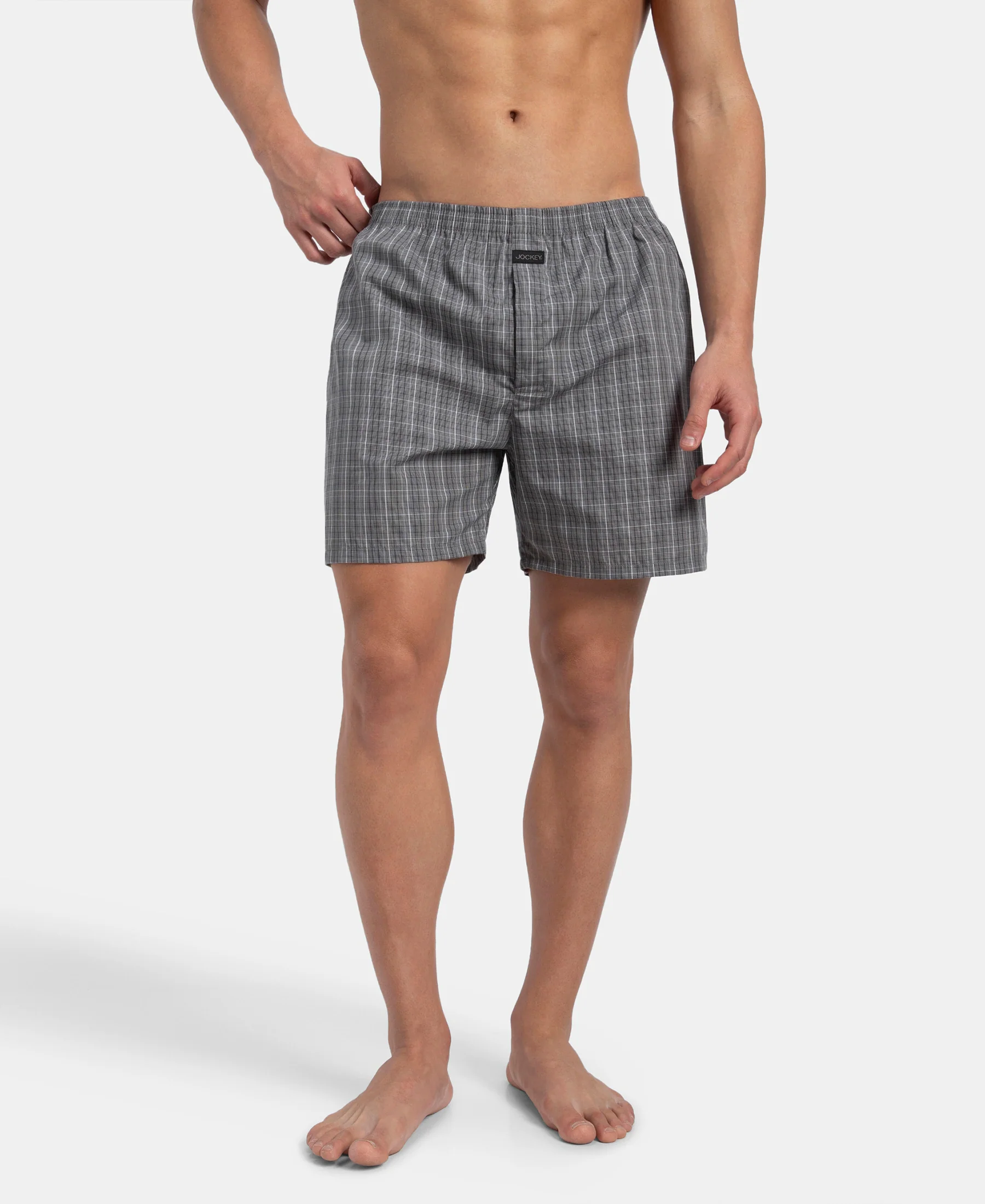 Super Combed Mercerized Cotton Woven Checkered Boxer Shorts with Back Pocket - Grey & Black New (Pack of 2) - Image 12